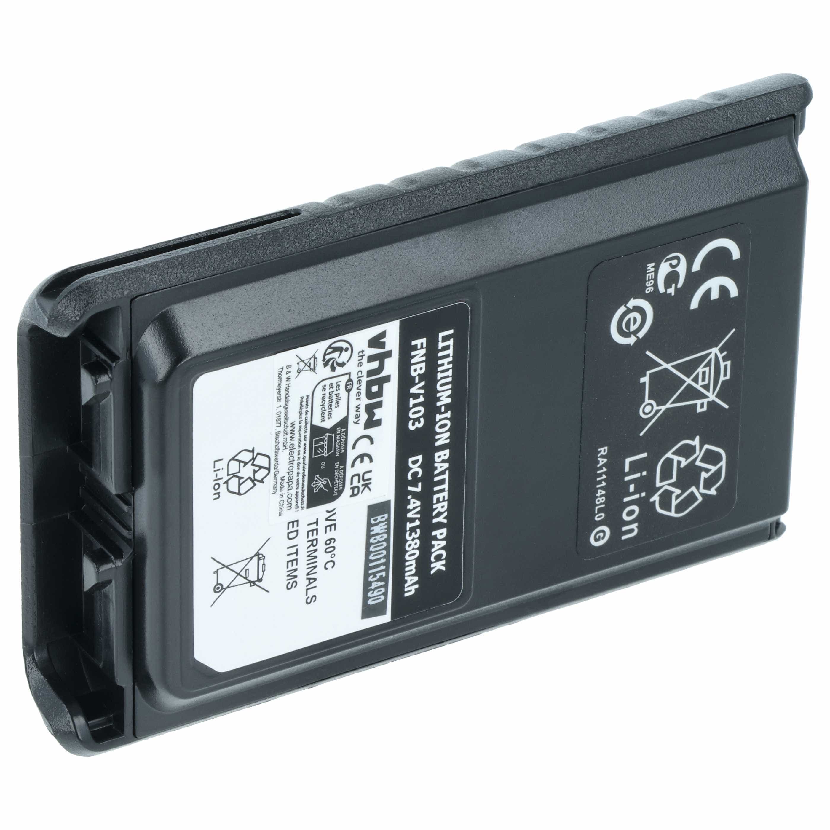 Radio Battery replaces Yaesu Vertex FNB-V103, FNB-V104, FNB-V103LI, FNB-V104LI - 1380 mAh 7.4 V Li-Ion
