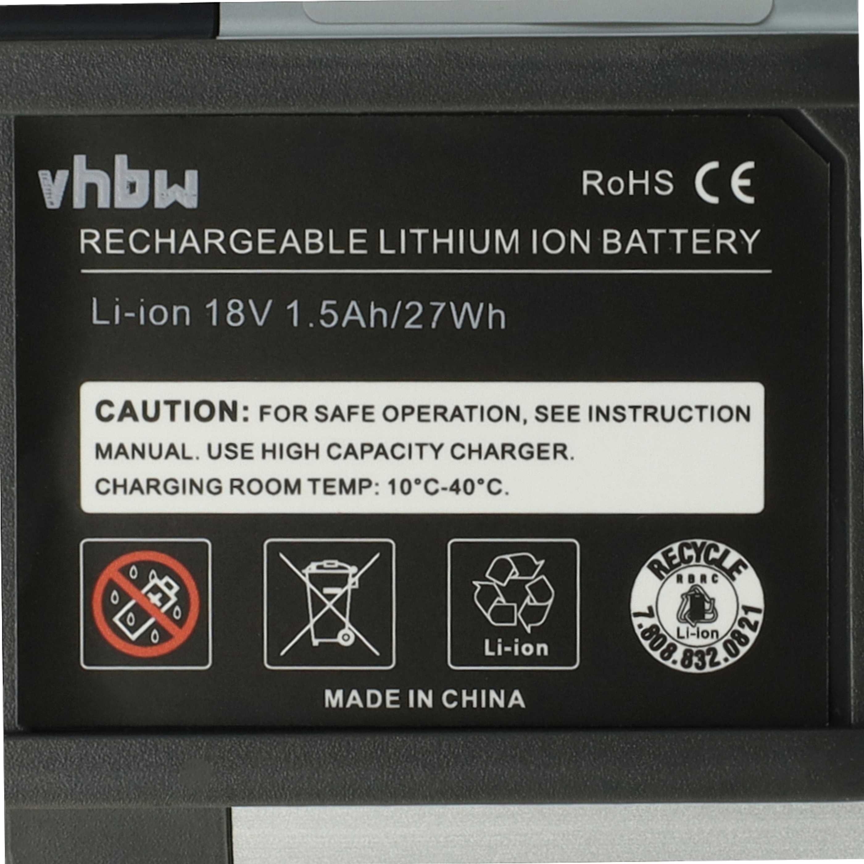 2x Battery replaces Gardena BLi-18, 9839-20, 9840-20 - 1500 mAh 18 V Li-Ion, black