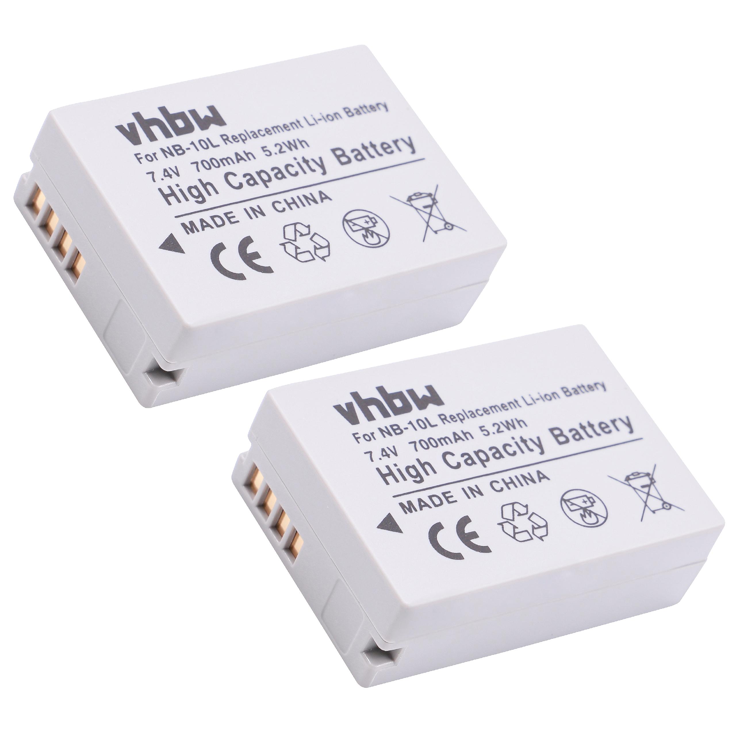 Battery (2 Units) Replacement for Canon NB-10L - 700mAh, 7.4V, Li-Ion