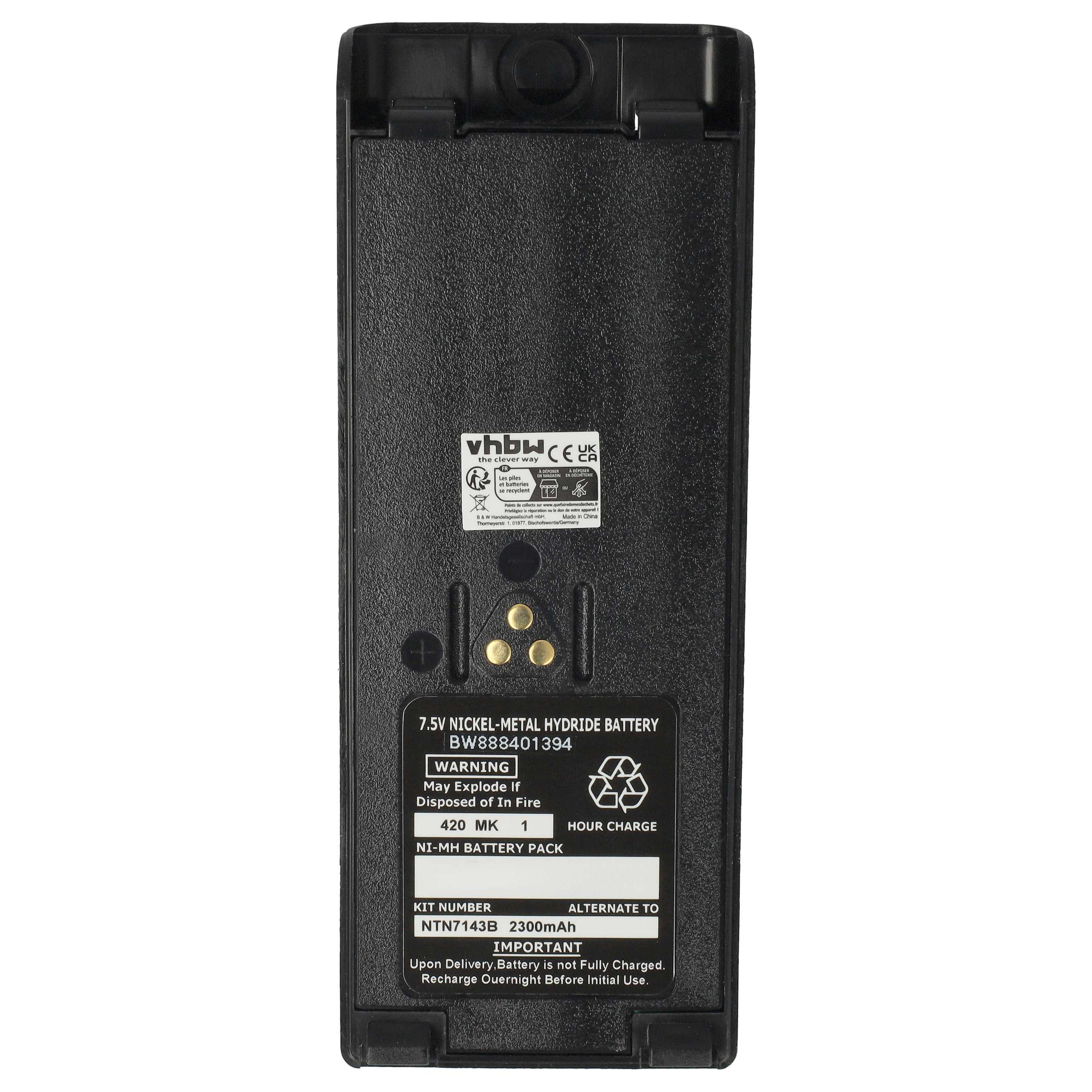 Radio 2x Battery replaces Motorola NTN7143, NTN7143CR, NTN7143B, NTN7143A - 2300 mAh 7.5 V NiMH + Belt Clip
