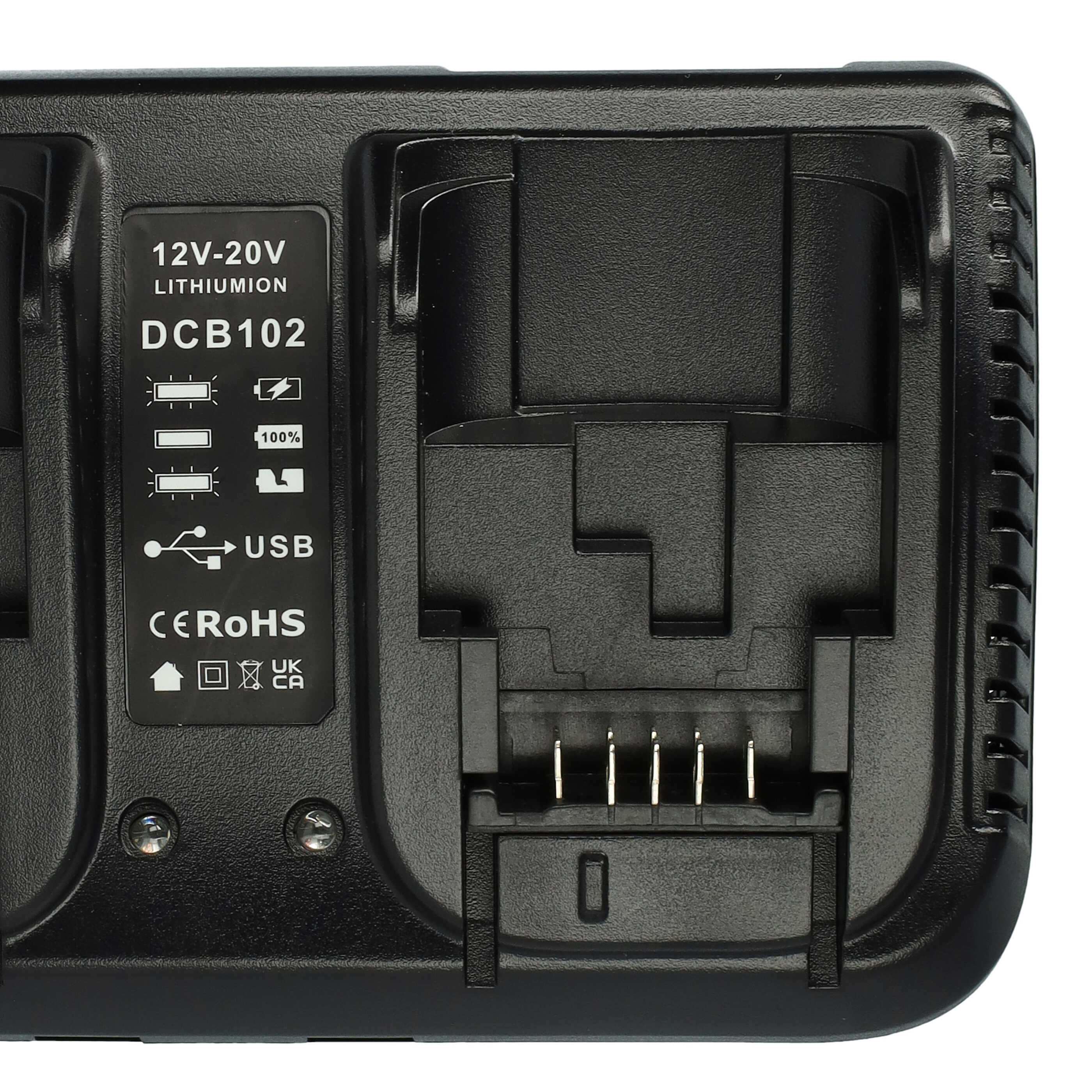 Dual Charger replaces Dewalt DCB102, DCB120, DCB105, DCB112 for DewaltPower Tool Batteries Li-Ion 12 V / 20 V