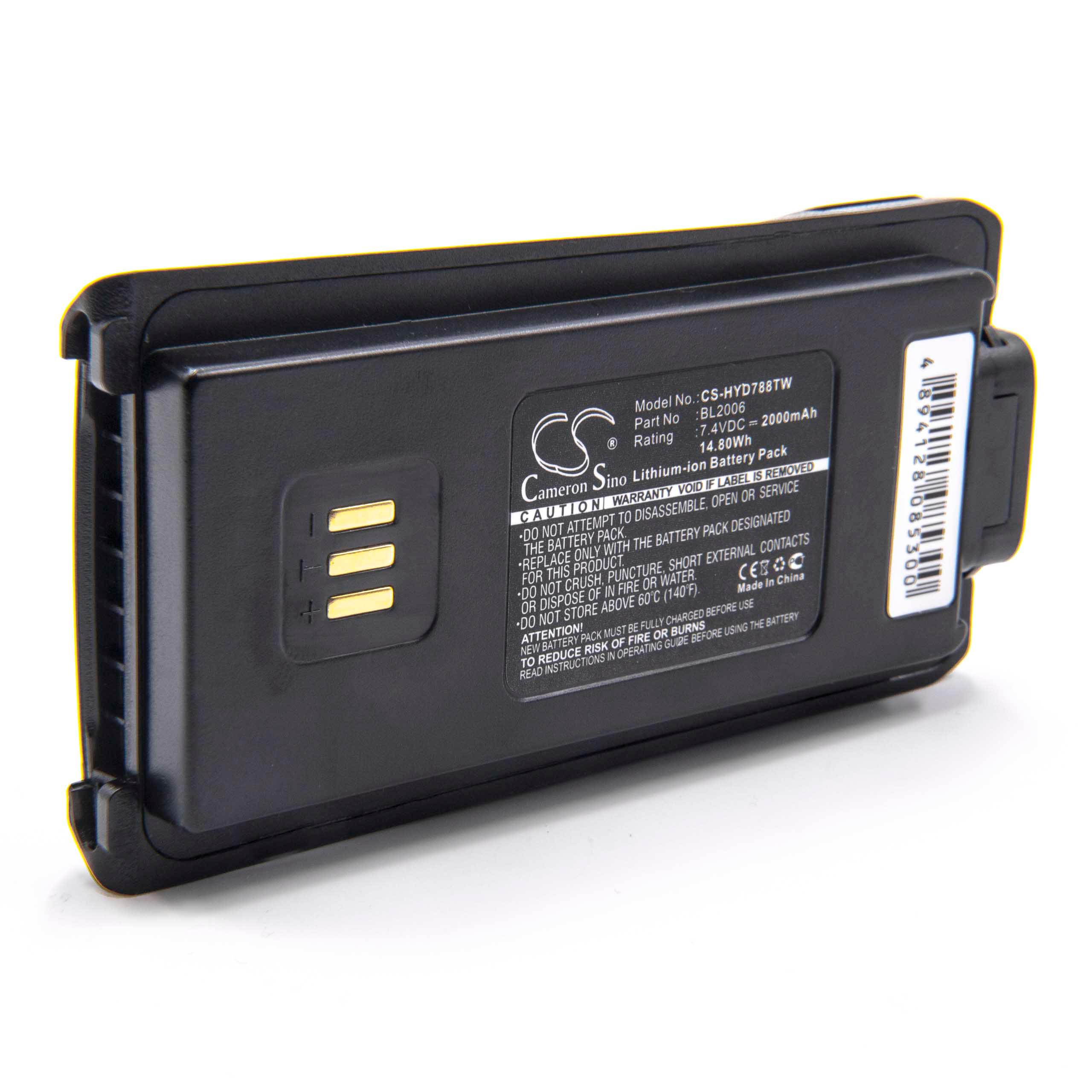 Batterie remplace Hyt BL2006Li, BL2008, BL2006, BL2503 pour radio talkie-walkie - 2000mAh 7,4V Li-ion