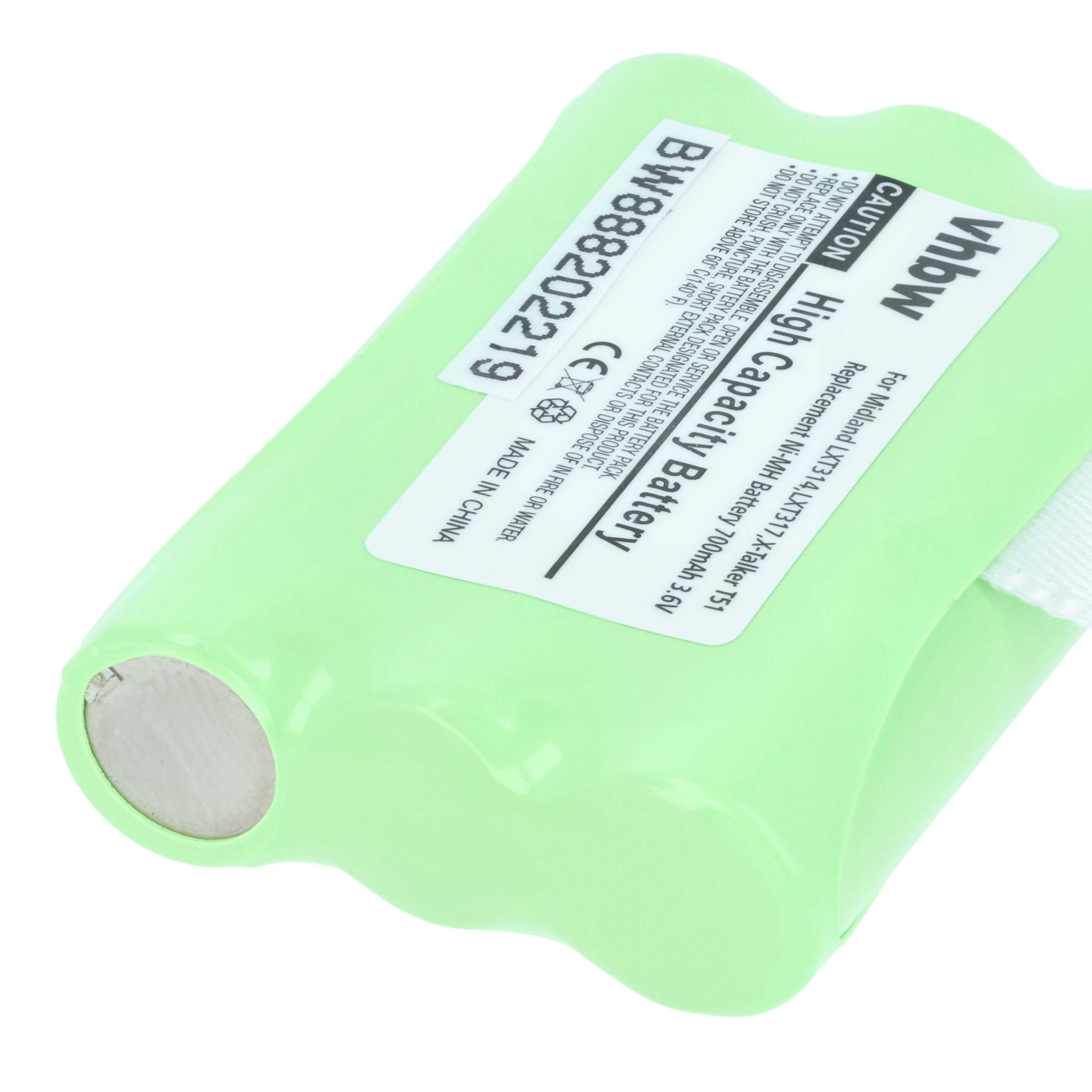 Radio 10x Battery replaces Midland AVP14, BATT3R - 700 mAh 3.6 V NiMH
