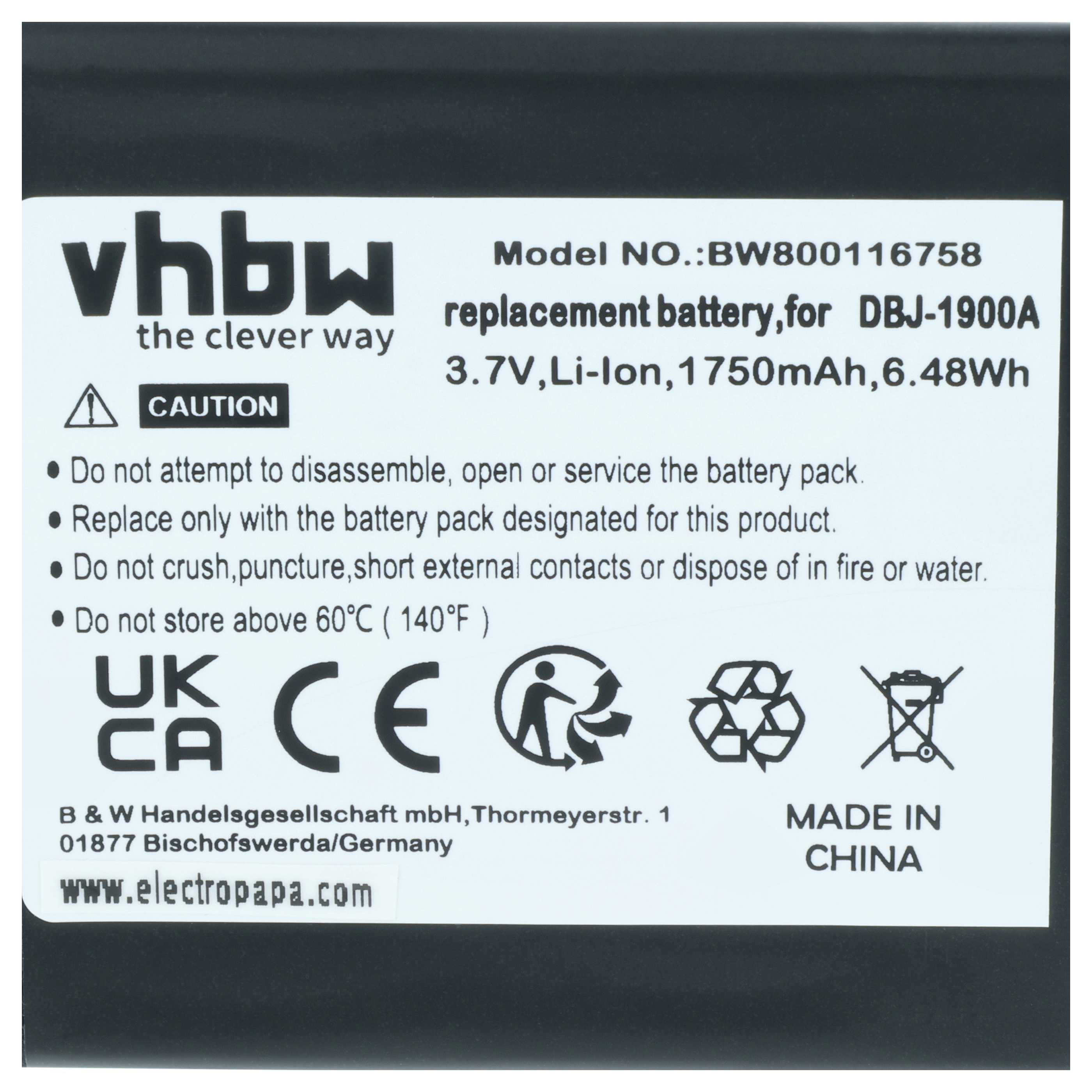 Akumulator do telefonu dla seniora zamiennik Doro DBJ-1900A - 1750 mAh 3,7 V Li-Ion