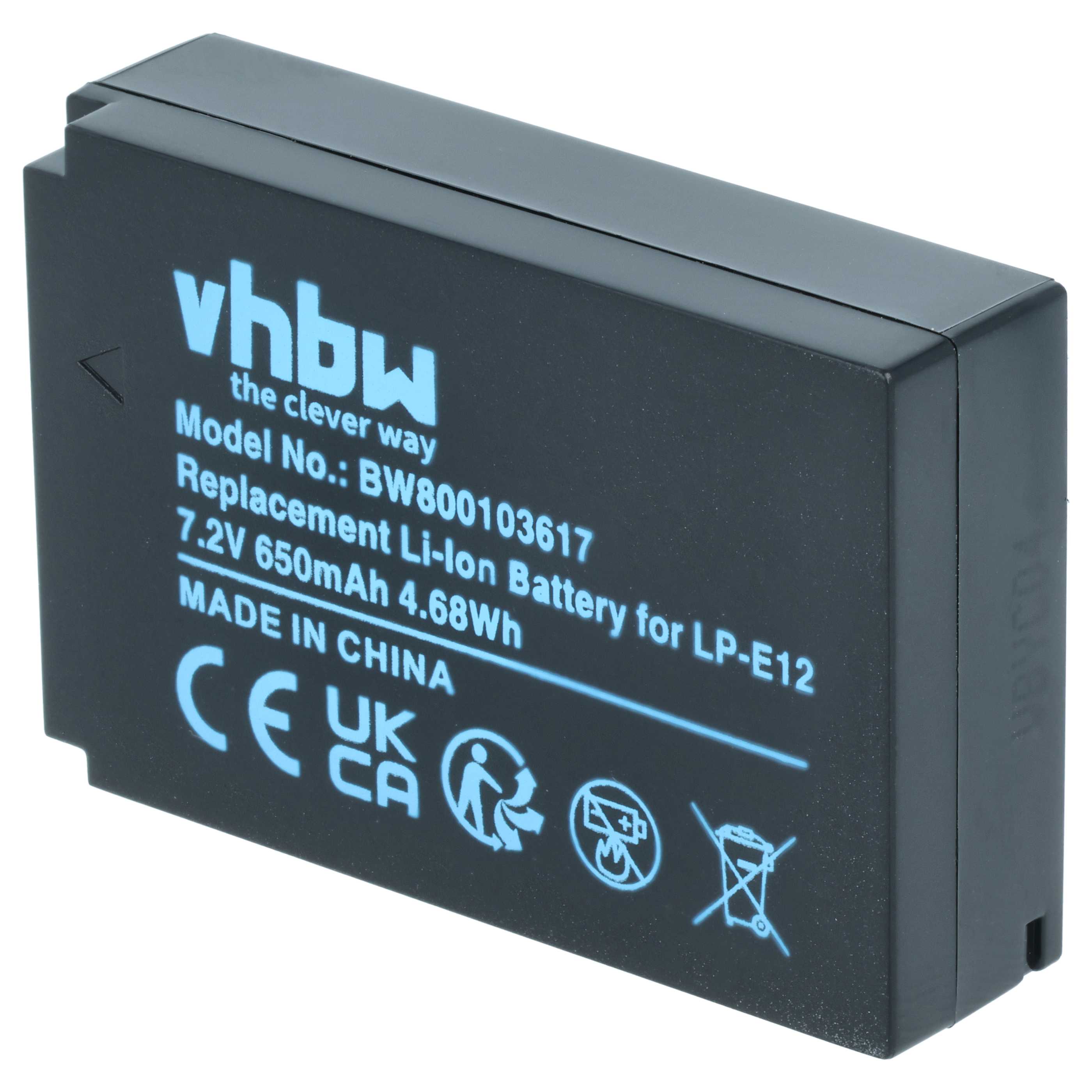 2x Battery replaces Canon LP-E12 - 650mAh, 7.2V, Li-Ion