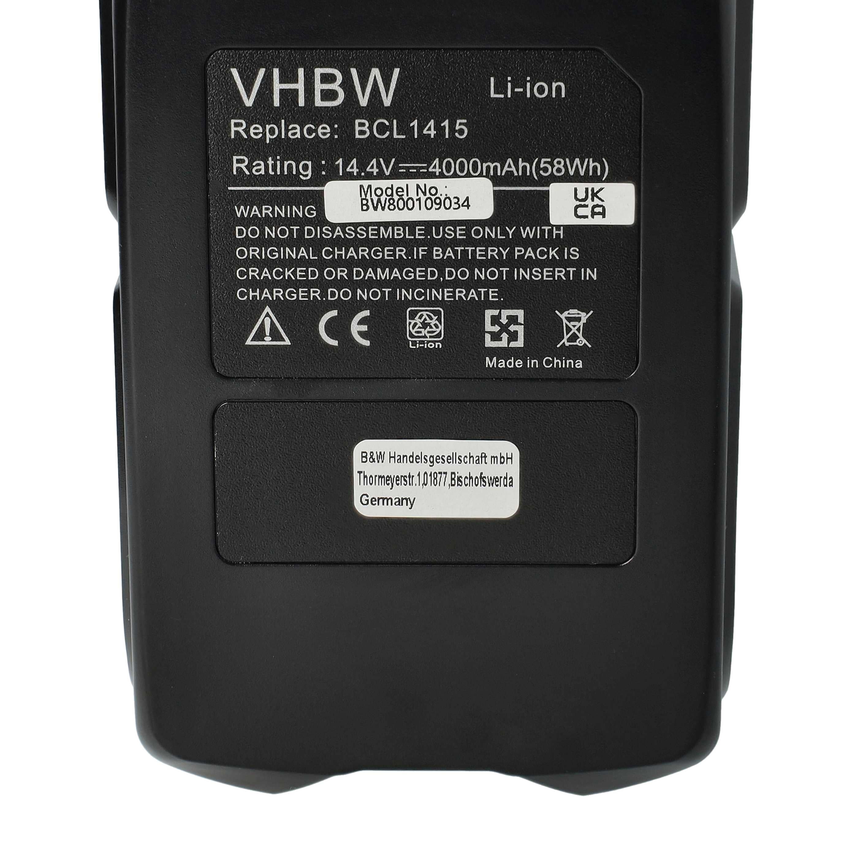 Battery replaces Hitachi BCL1430, BCL1415, 327728, 327729 Electric Power Tool - 4000 mAh, 14.4 V, Li-Ion