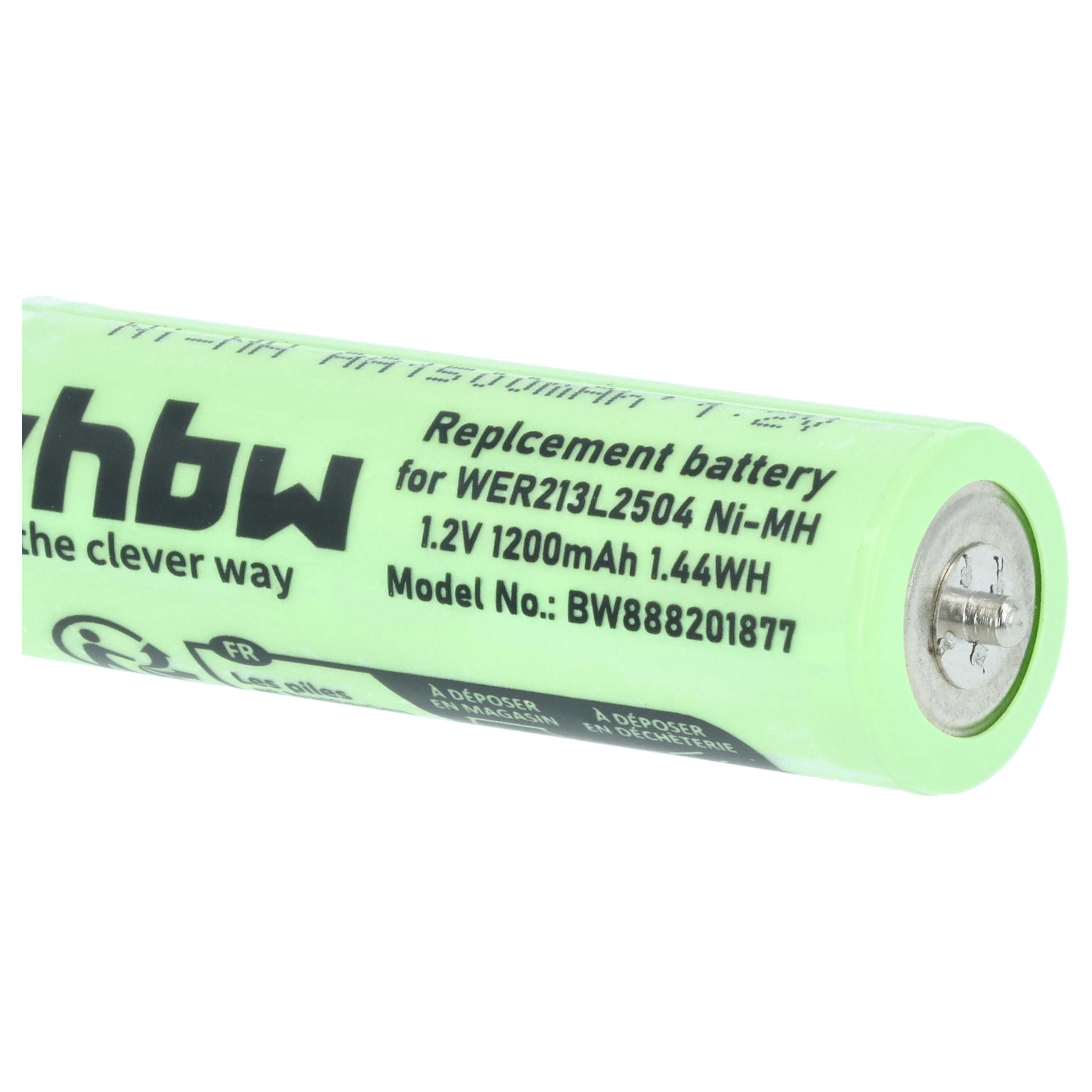 2x Batteries remplace Panasonic WER213L2504, WER2061L2508 pour rasoir électrique Panasonic - 1200mAh 1,2V NiMH