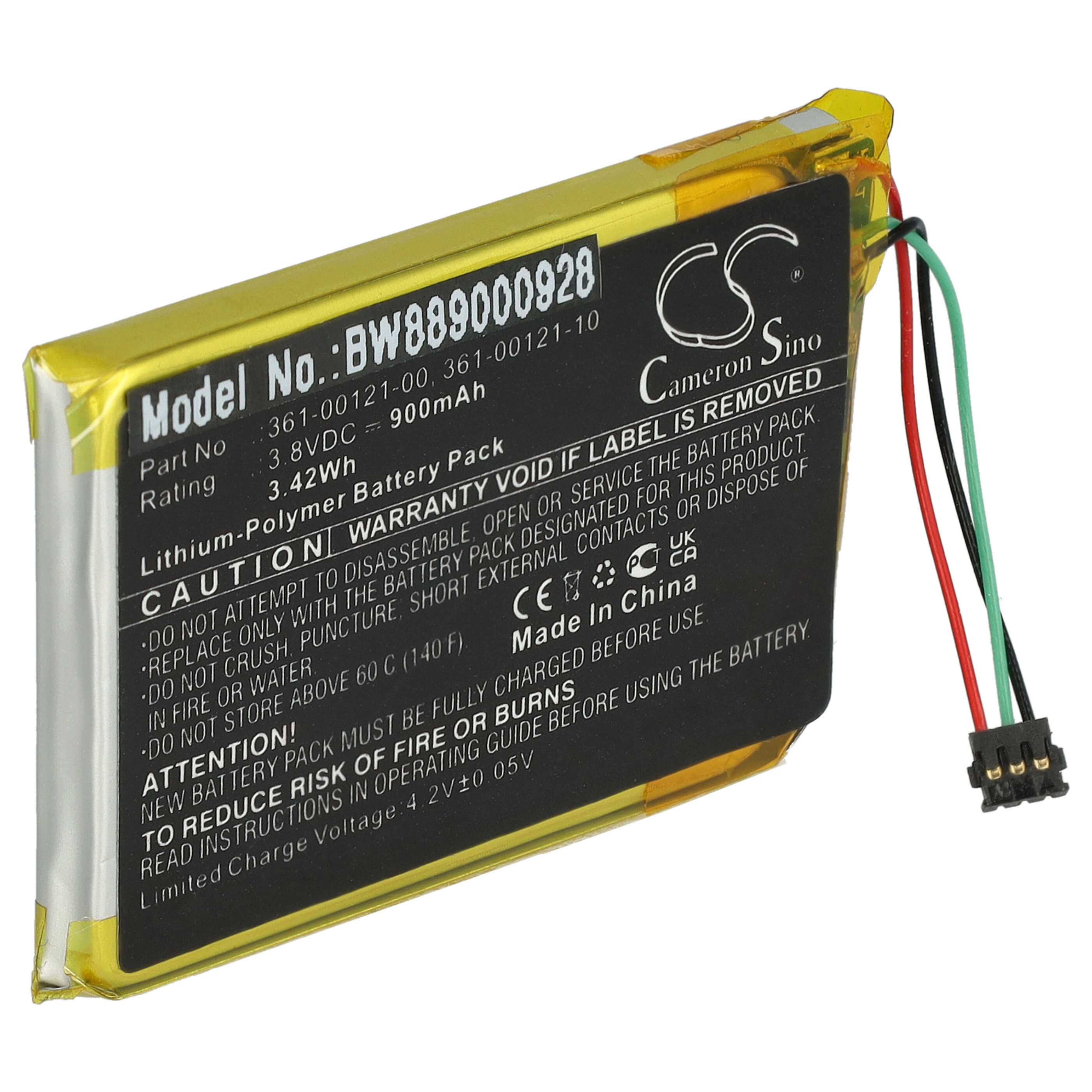 Batería reemplaza Garmin 361-00121-00, 361-00121-10 para localizador GPS - 900 mAh 3,8 V Li-Polímero