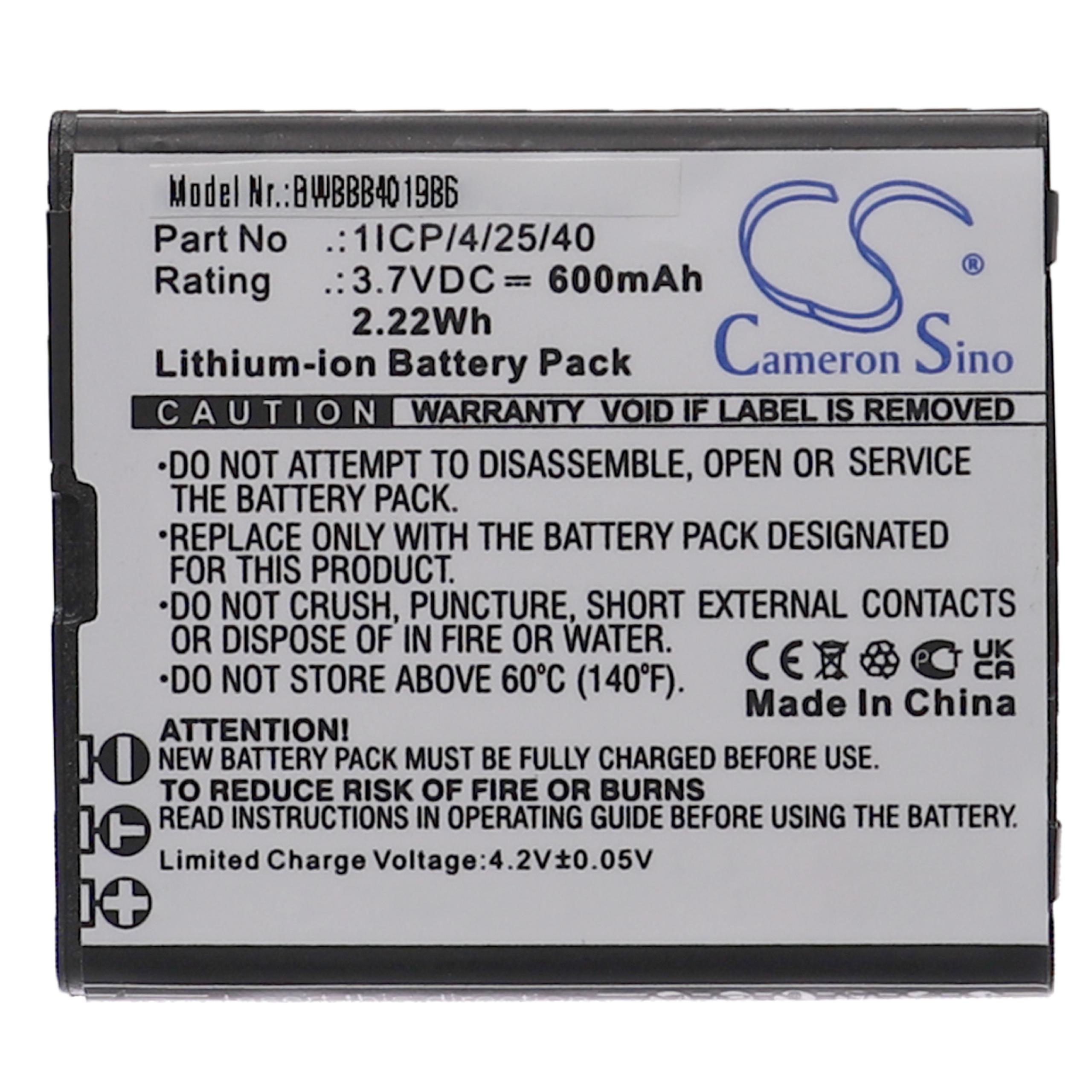 Batterie remplace Bea-fon 1ICP/4/25/40 pour téléphone portable senior - 600mAh, 3,7V, Li-ion
