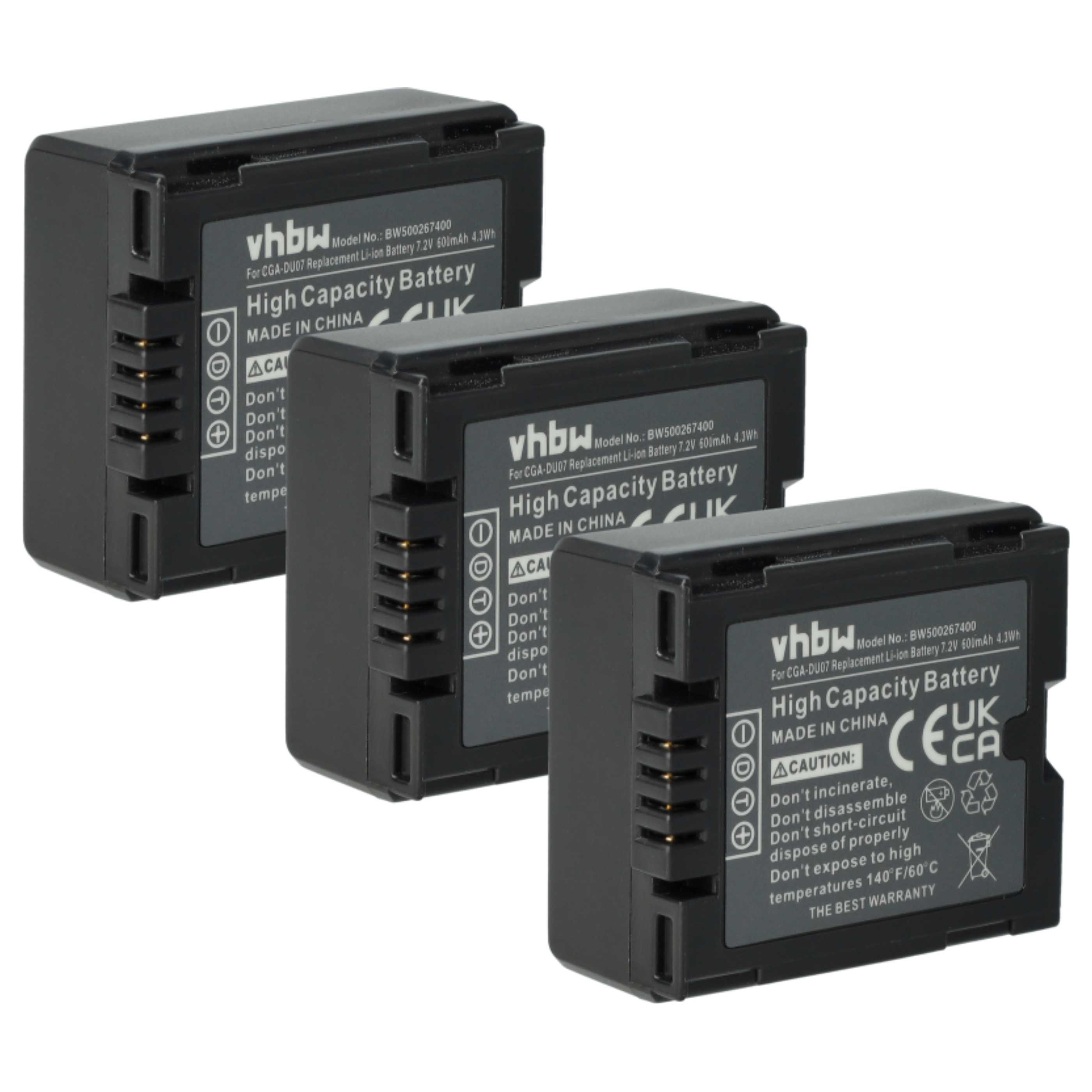 Videocamera 3x Battery replaces Hitachi DZ-BP07s, DZ-BP14s, DZ-BP21s - 600 mAh 7.2 V Li-Ion