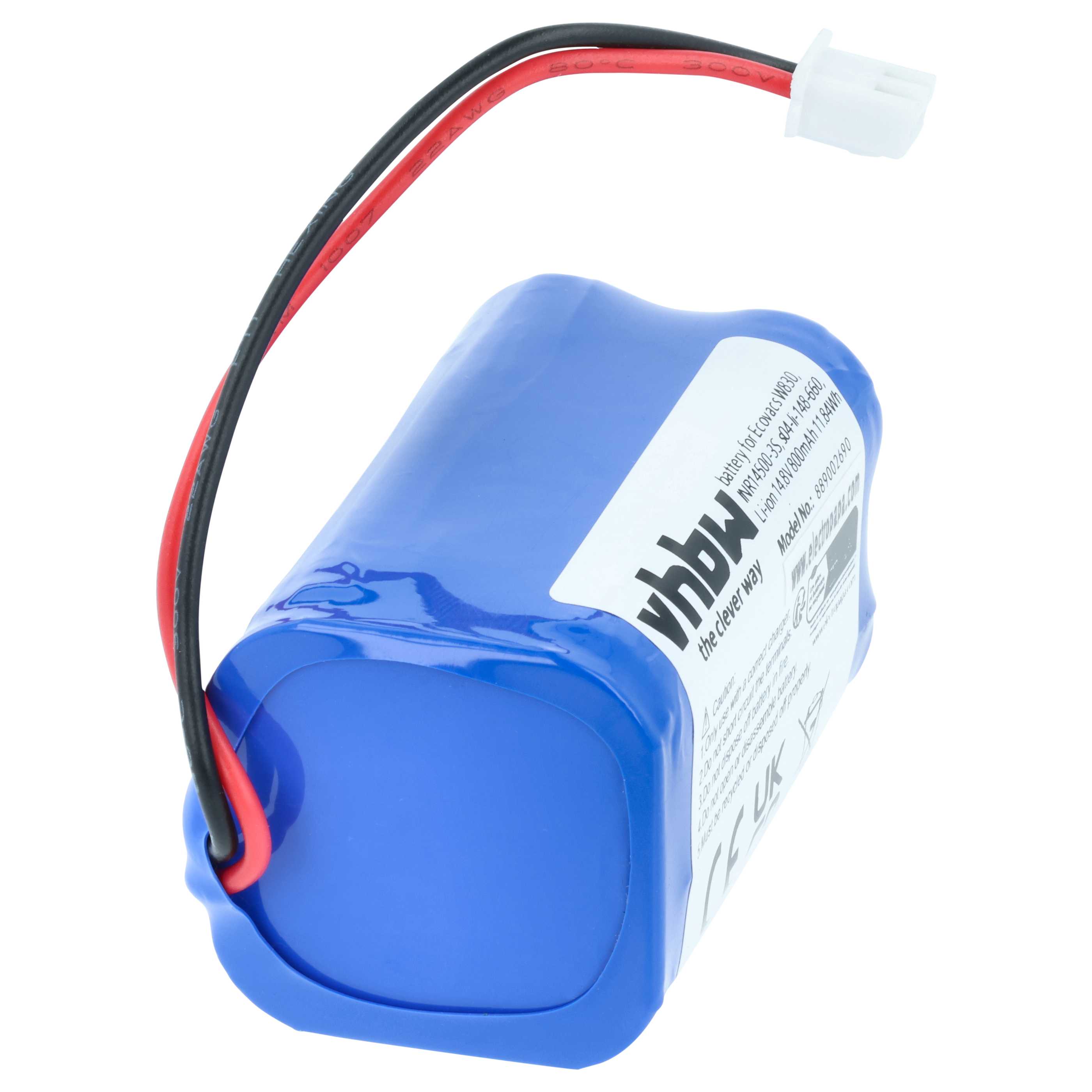 Battery replaces Ecovacs s04-li-148-660, 10001029, 10000605 for Ecovacs 800mAh, 14.8V, Li-Ion