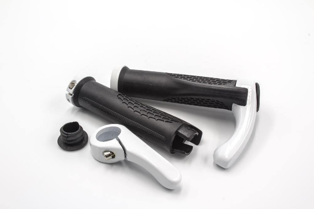 2x Handlebar Grips suitable for Bicycle, Mountain Bike - Hand Grips with Bar Ends, Ergonomic, Black White