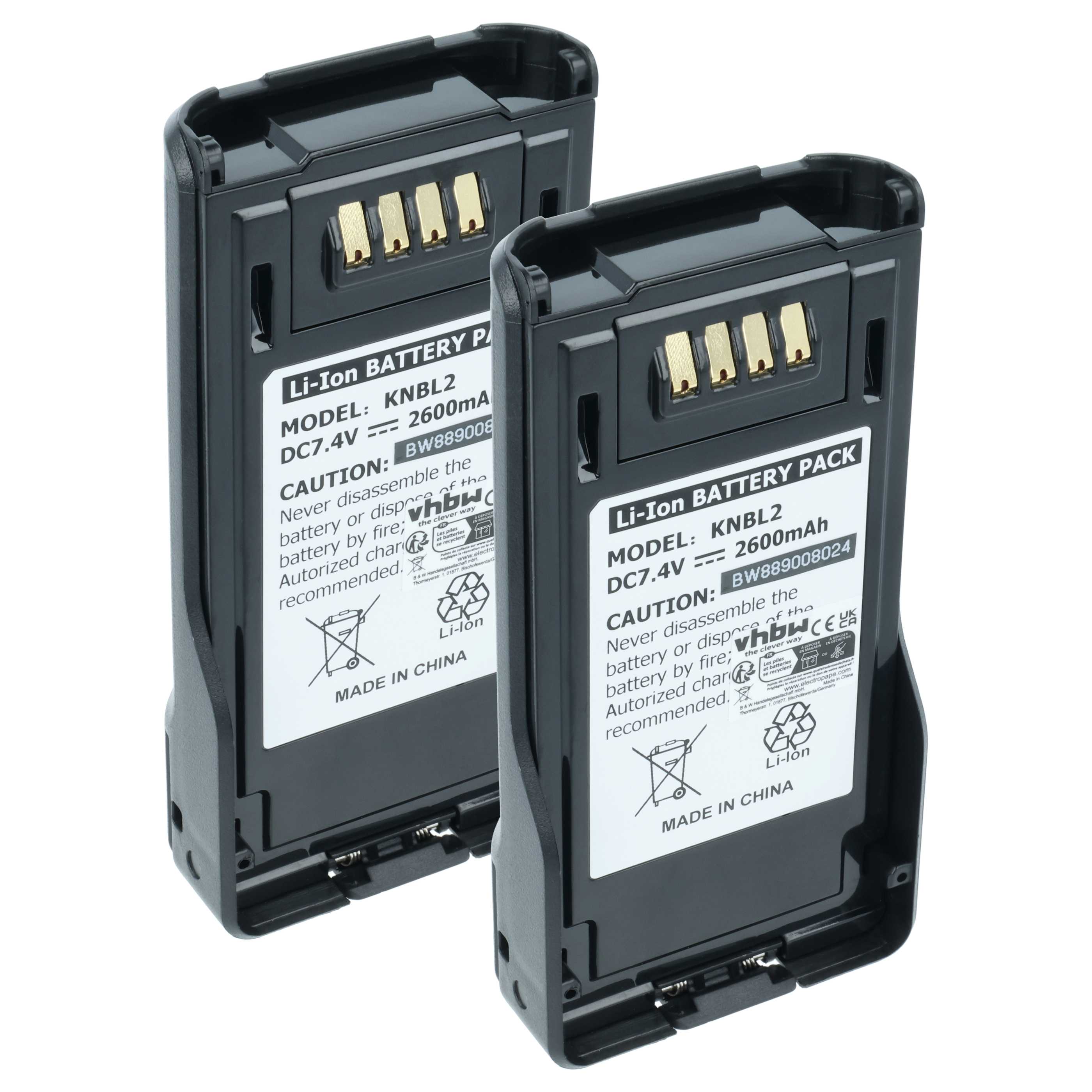 Radio 2x Battery replaces Kenwood KNB-L2M, KNB-L2, KNB-L1, KNB-LS5, KNB-L3M, KNB-L3 - 2600 mAh 7.4 V Li-Ion