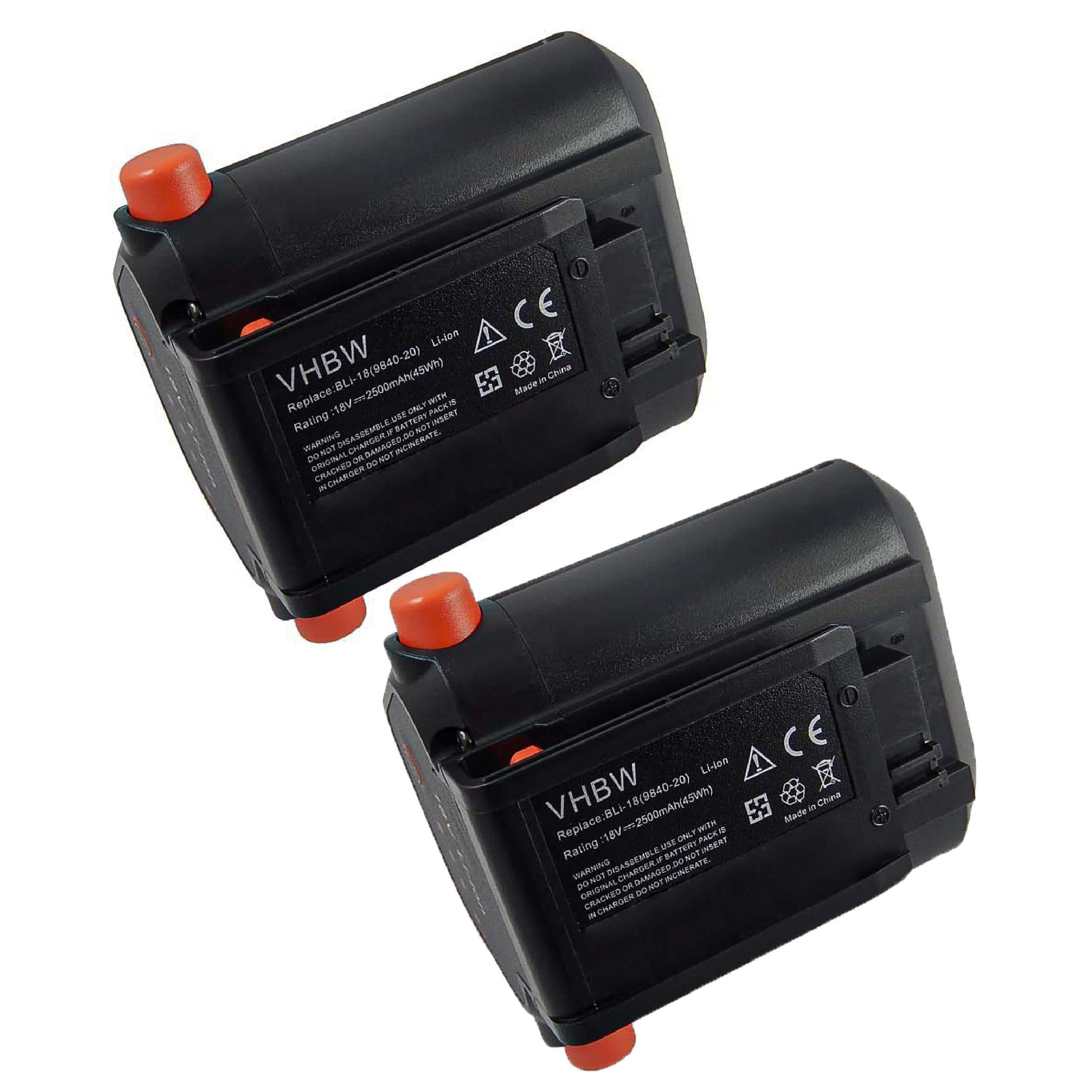 2x Battery replaces Gardena BLi-18, 9839-20, 9840-20 - 2500 mAh 18 V Li-Ion, black