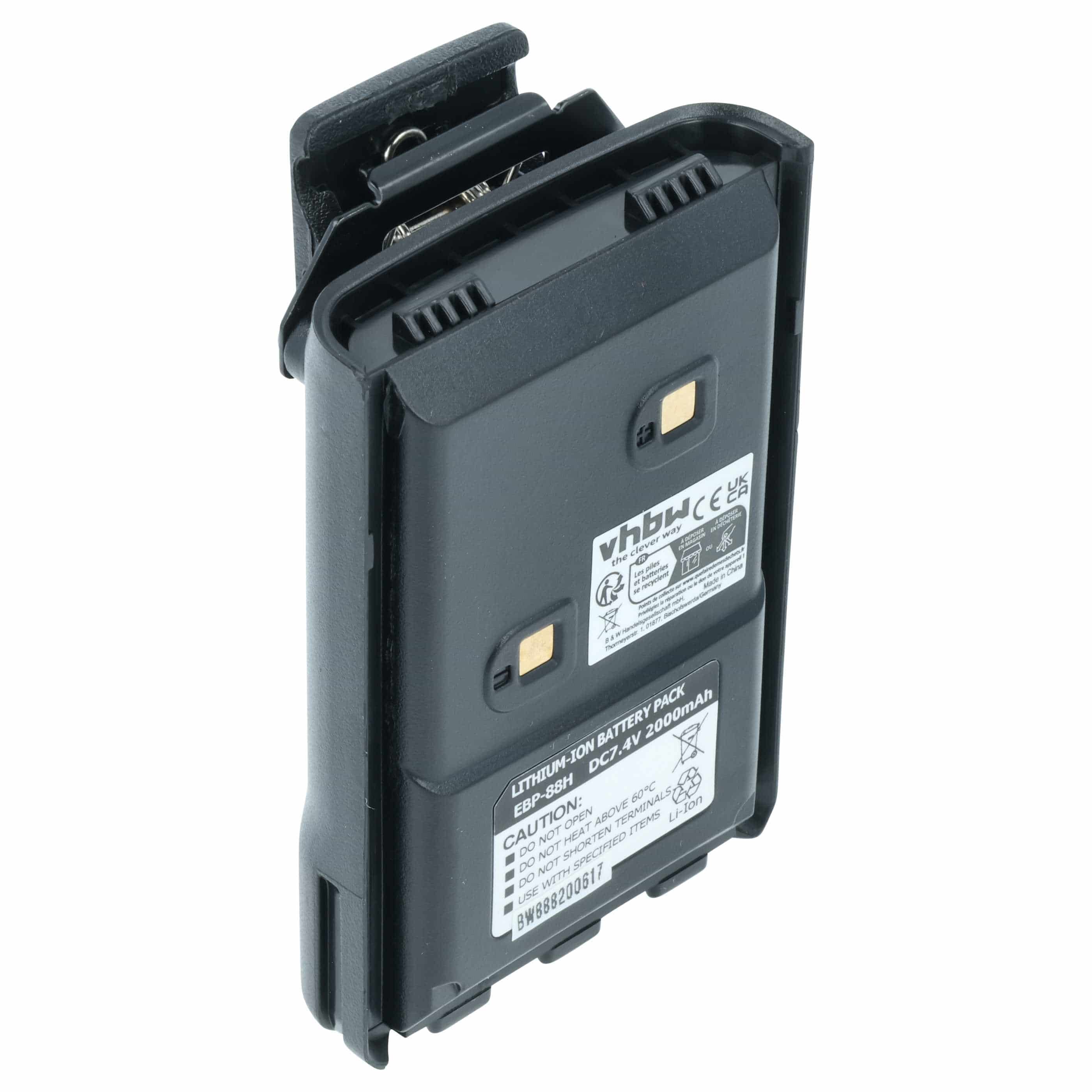 Radio Battery replaces Alinco EBP-88, EBP-88H - 2000 mAh 7.4 V Li-Ion + Belt Clip