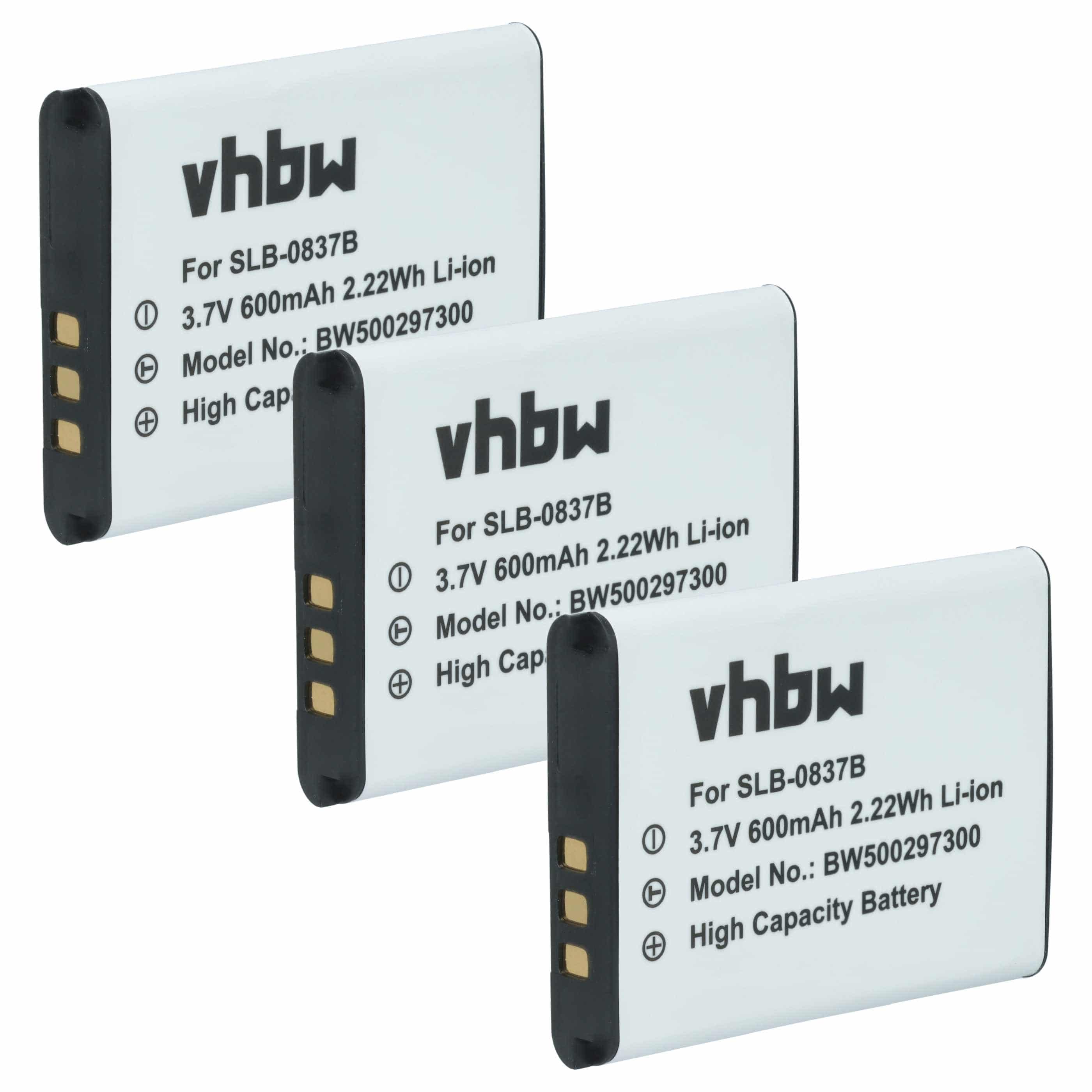 3x Battery replaces Samsung SLB-0837b - 500mAh, 3.7V, Li-Ion