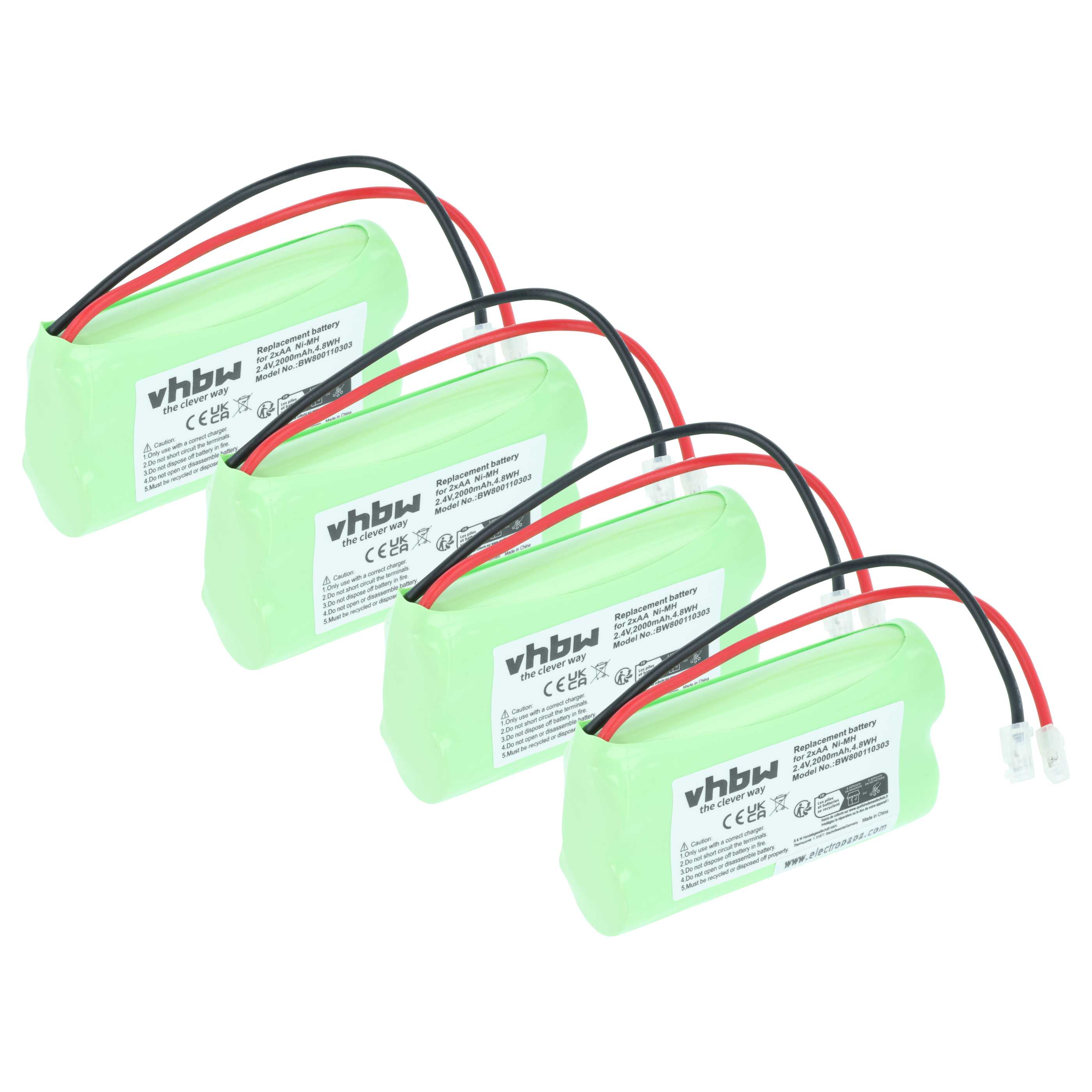 Universal 4x Battery for various Devices - 2000 mAh 2.4 V NiMH Replaces 2x AA Mignon