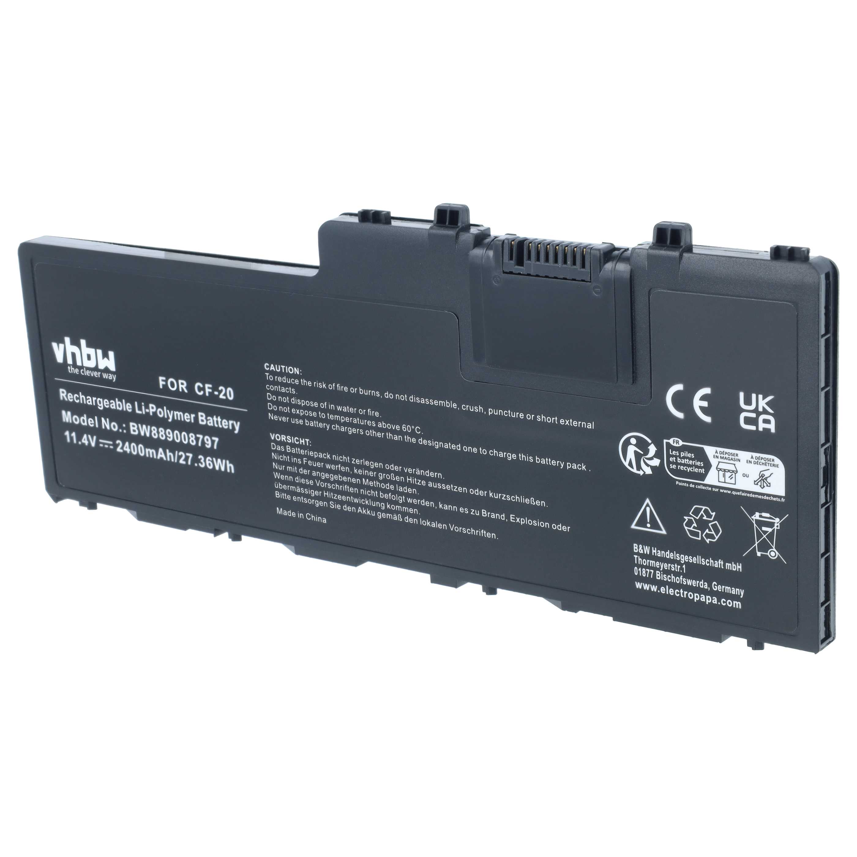 Notebook-Akku als Ersatz für Panasonic CF-VZSU0QJS für Panasonic - 2400mAh 11,4V Li-Polymer, schwarz
