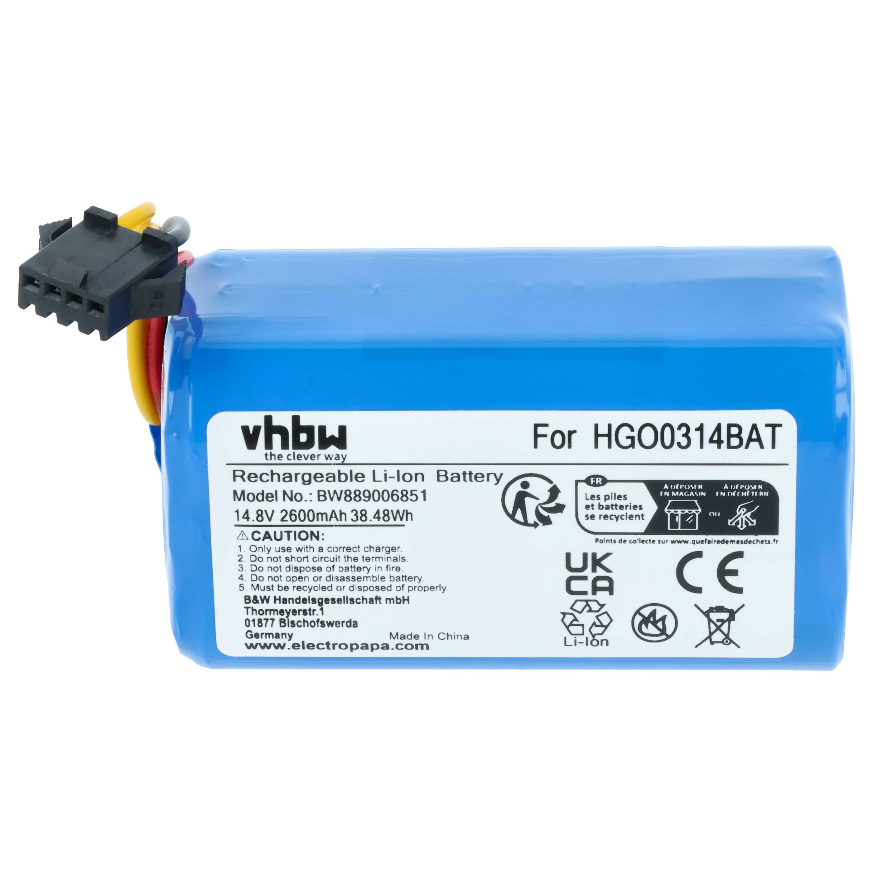 Batteria sostituisce Hoover B015, 35602251, HGO0314BAT per robot aspiratore - 2,6Ah 14,8V Li-Ion