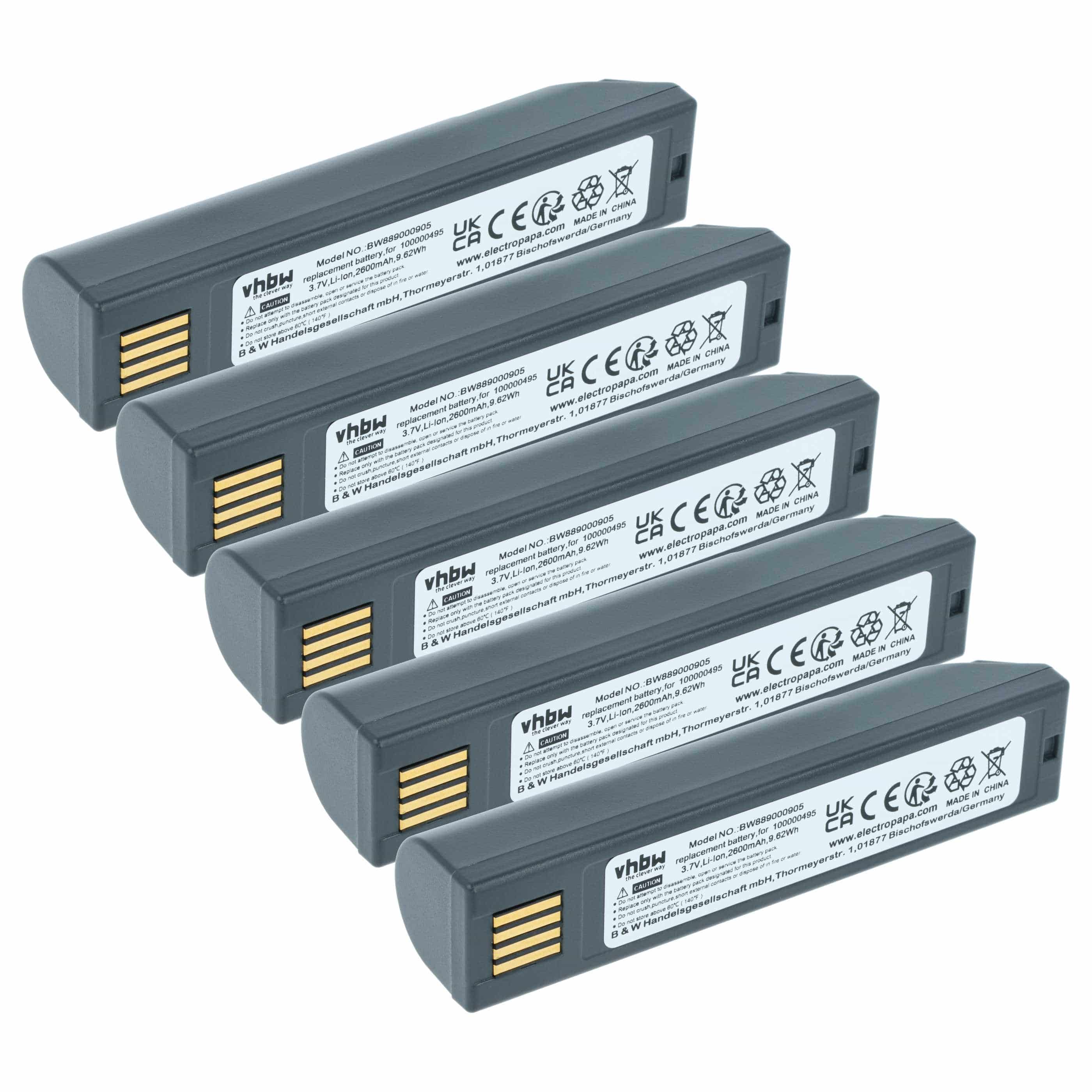5x Akumulator do czytnika kodów kreskowych zamiennik Honeywell 013283, 100000495 - 2600 mAh 3,7 V Li-Ion