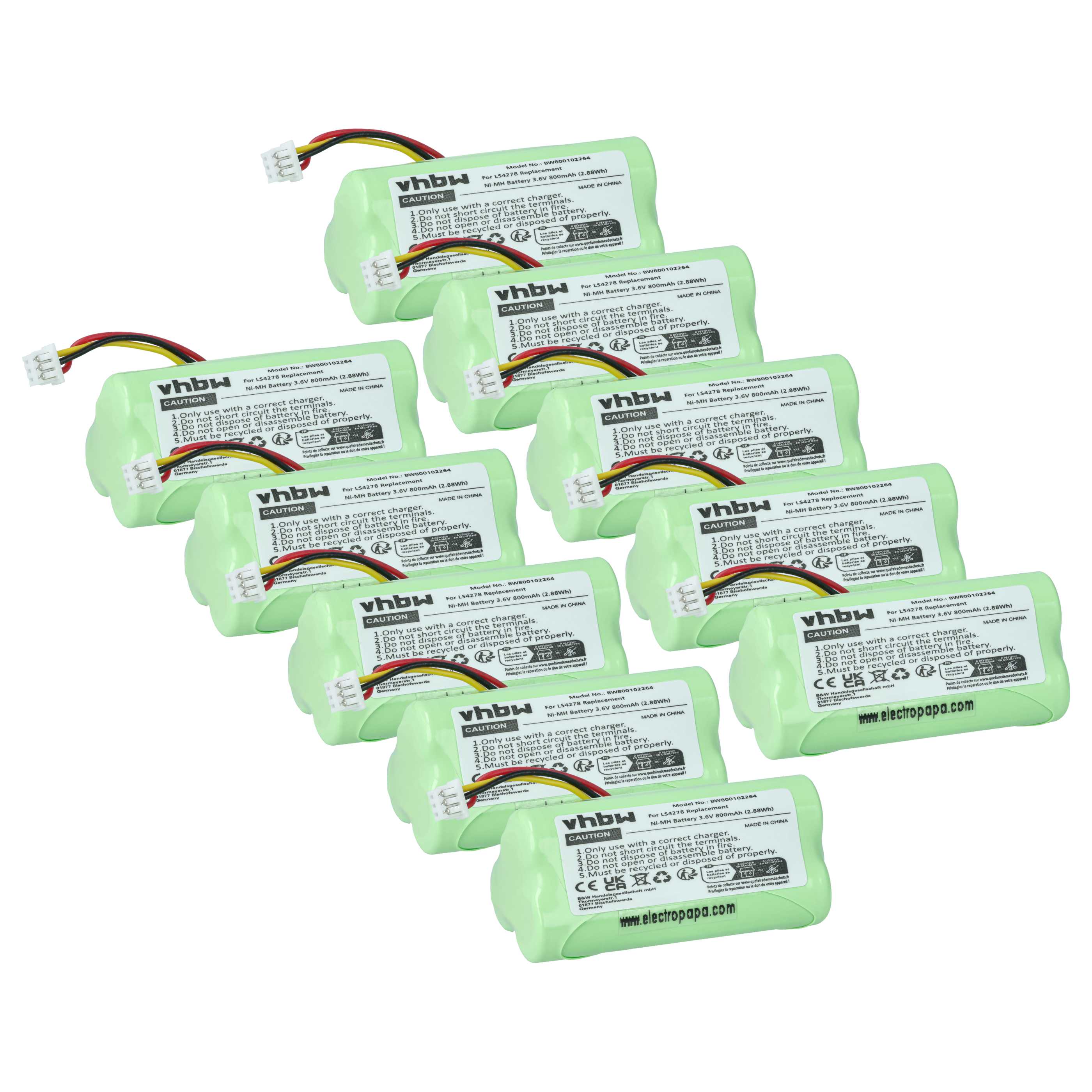 10x Akku als Ersatz für 82-67705-01, BTRY-LS42RAAOE-01 für Symbol Barcodescanner - 800mAh 3,6V NiMH
