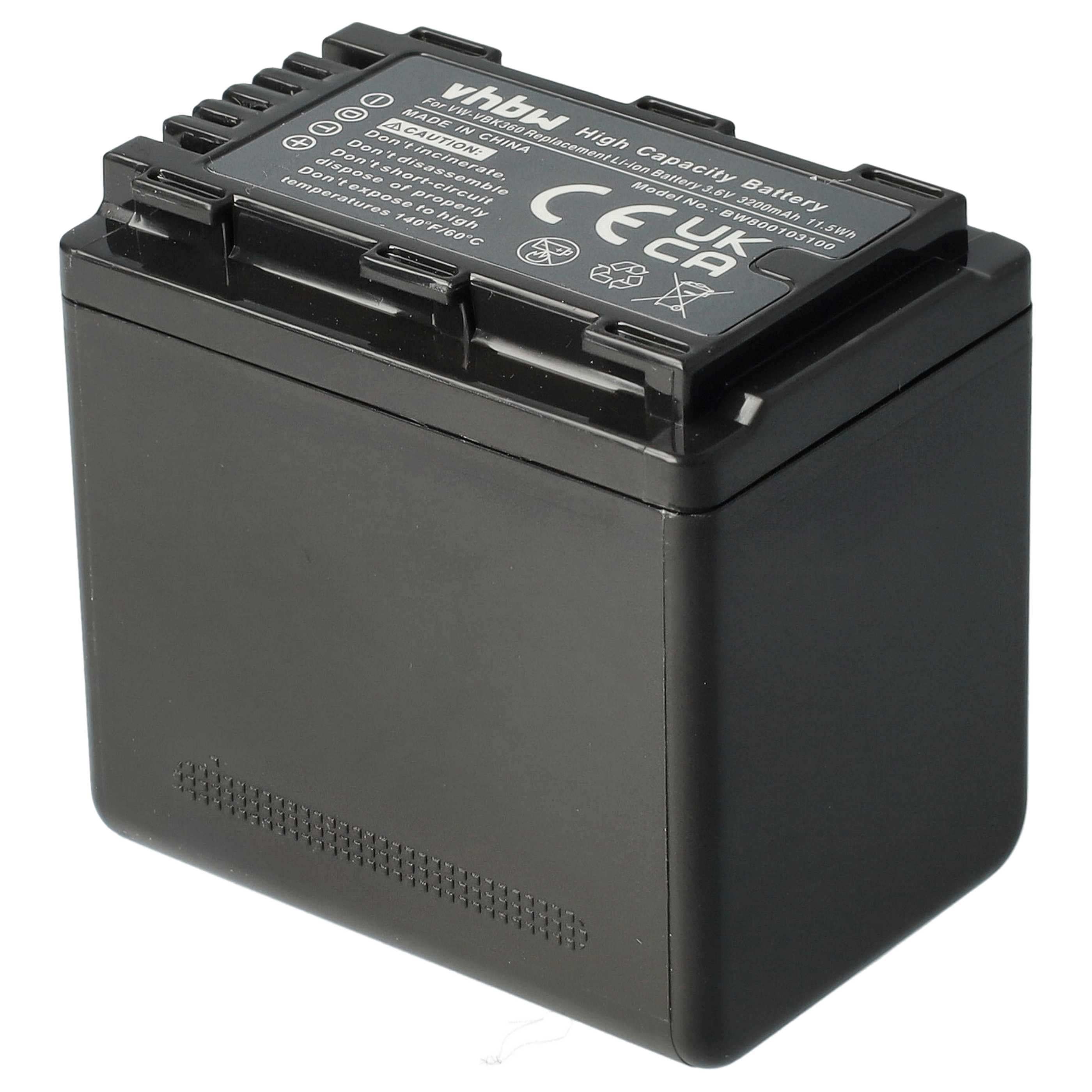 Videocamera Battery replaces Panasonic VW-VBK360, VW-VBK180, VW-VBK180-K, VW-VBK360-K - 3200 mAh 3.6 V Li-Ion