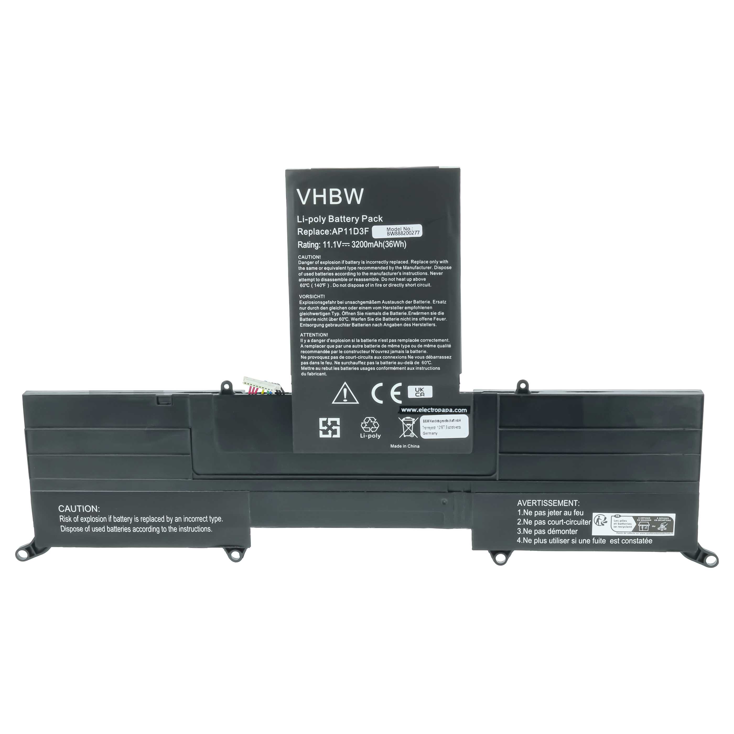 Akumulator do laptopa zamiennik Acer 3ICP5/65/88, 3ICP5/67/90, AP11D3F, AP11D4F - 3000 mAh 11,1 V LiPo, czarny
