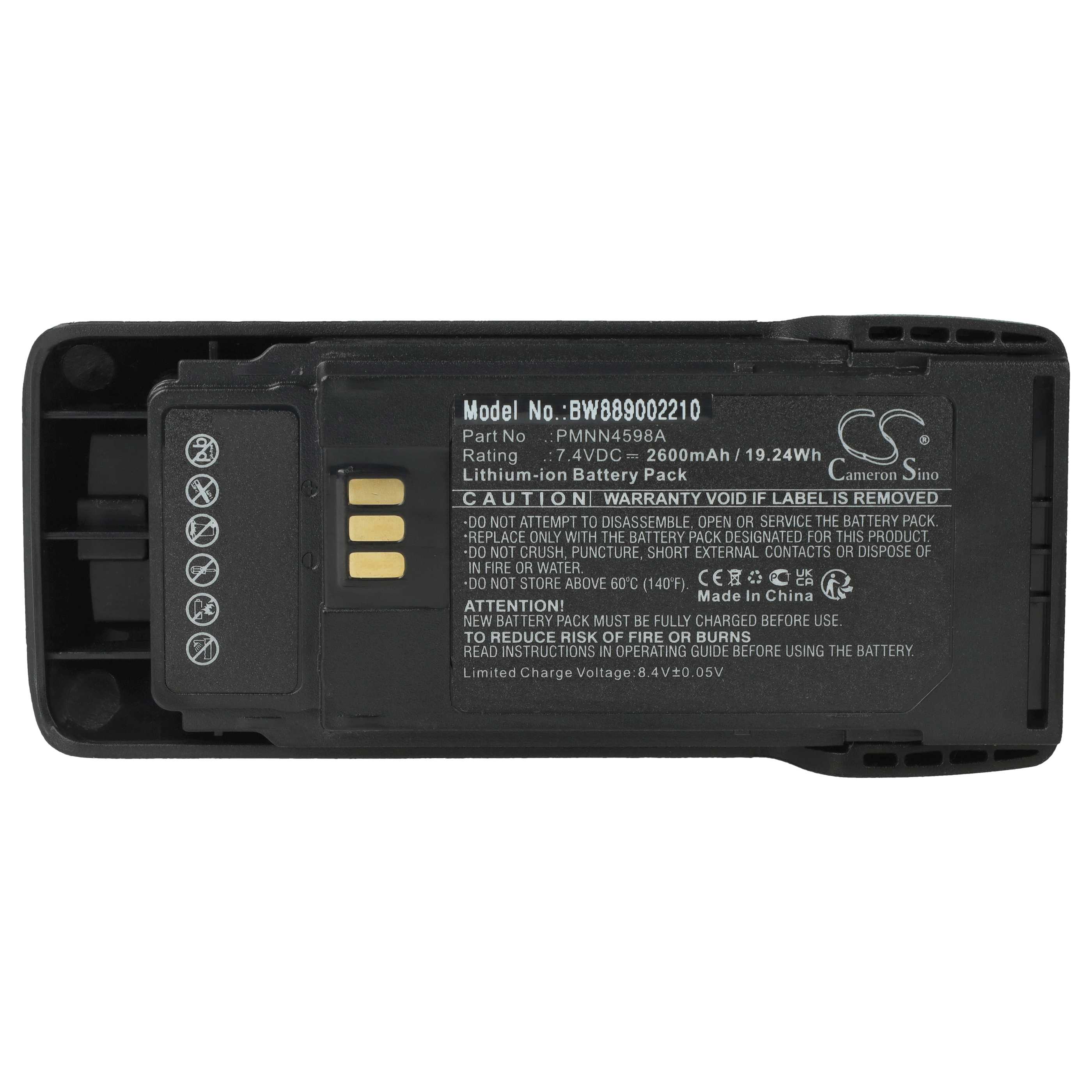 Radio 5x Battery replaces Motorola PMNN4600A, PMNN4598A - 2600 mAh 7.4 V Li-Ion + Belt Clip