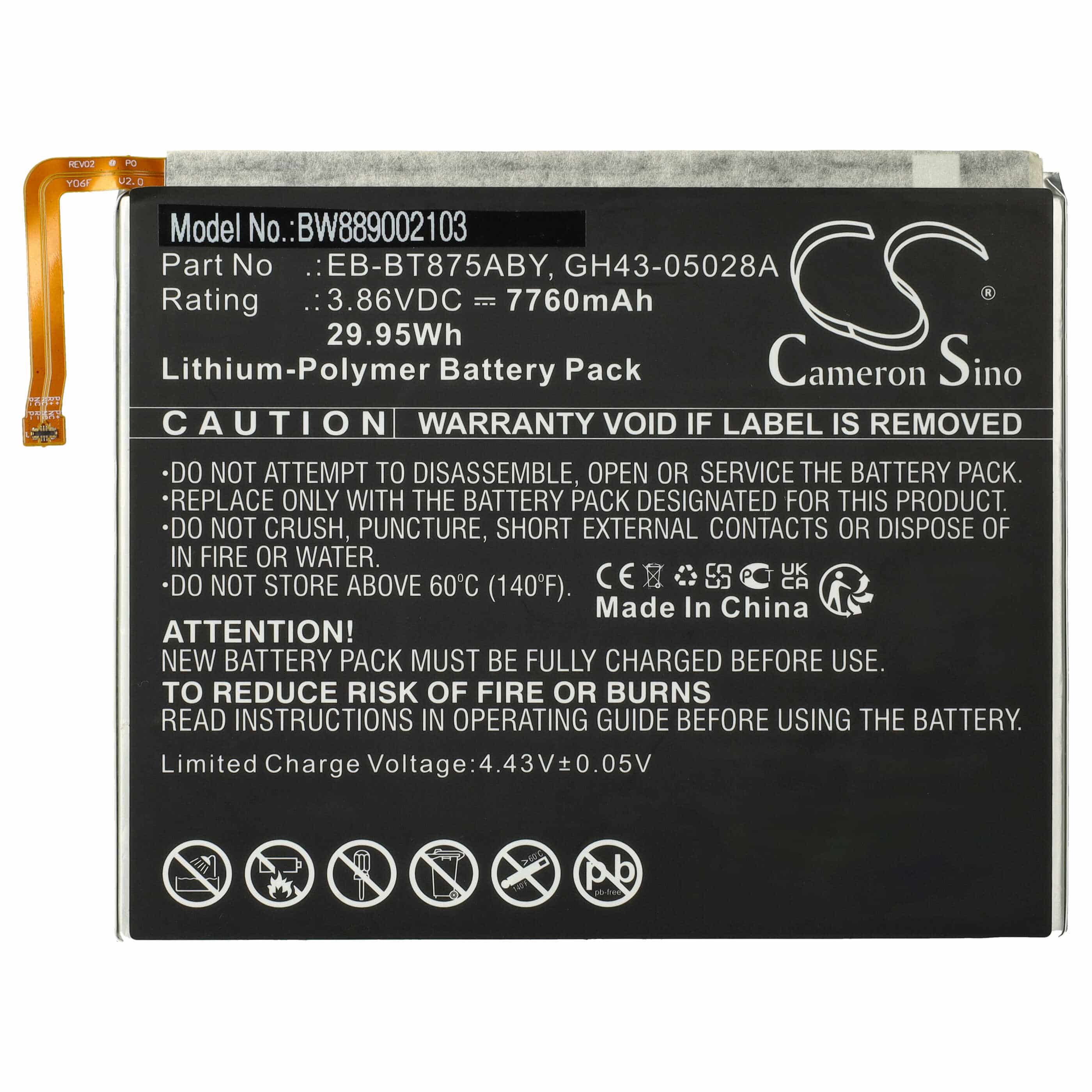Tablet-Akku als Ersatz für Samsung GH43-05028A, EB-BT875ABY - 7760mAh 3,86V Li-Polymer