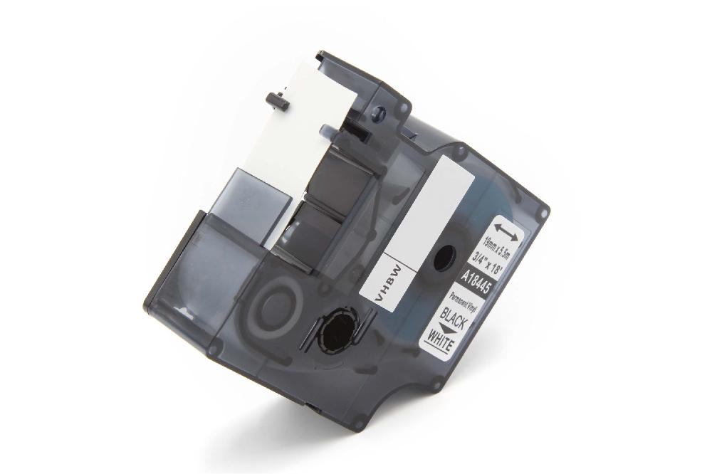 Cassette à ruban remplace Dymo 18445 - 19mm lettrage Noir ruban Blanc, vinyle