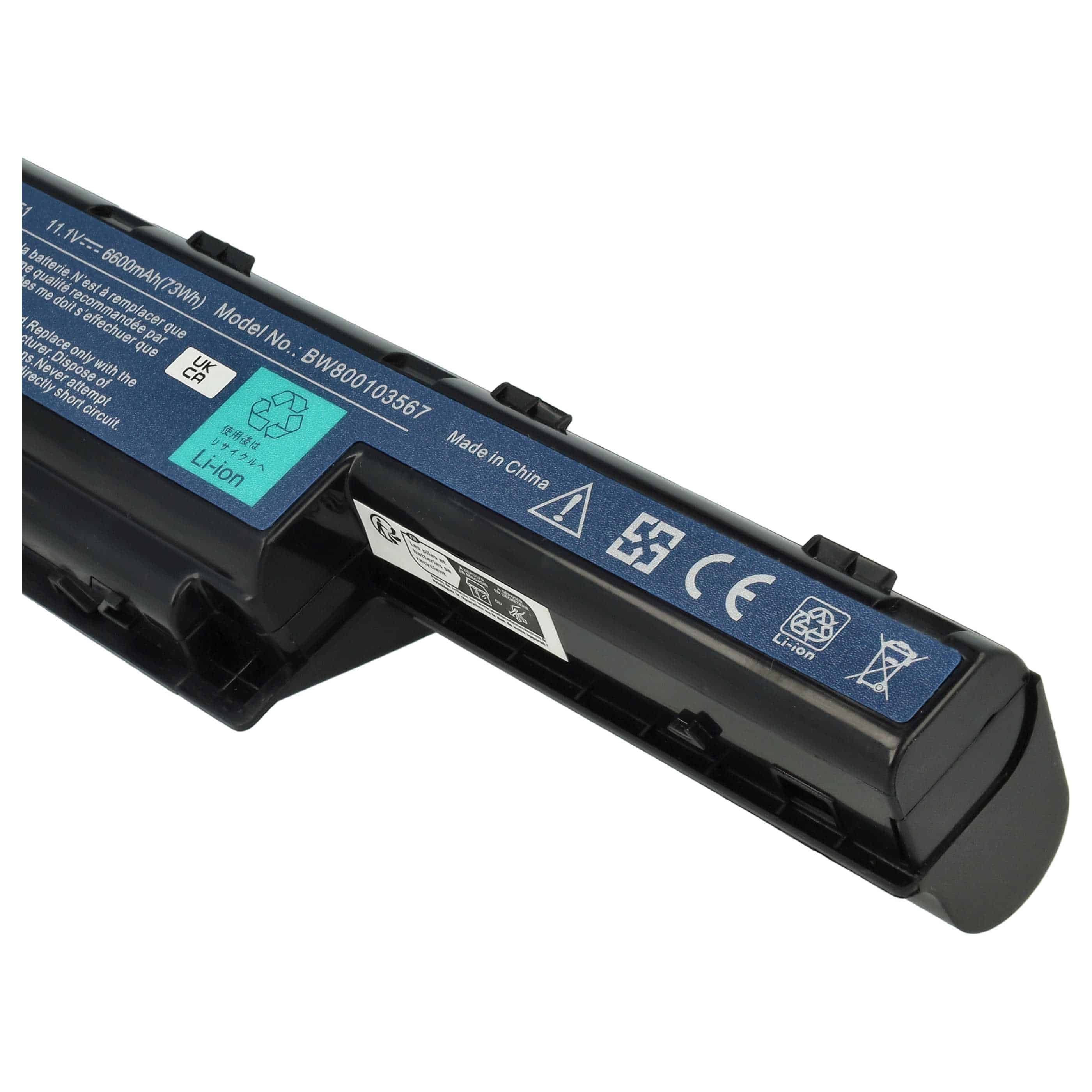 Notebook-Akku als Ersatz für Acer AS10D31, AS10D3E, 31CR19/652, 934T2078F - 6600mAh 11,1V Li-Ion, schwarz