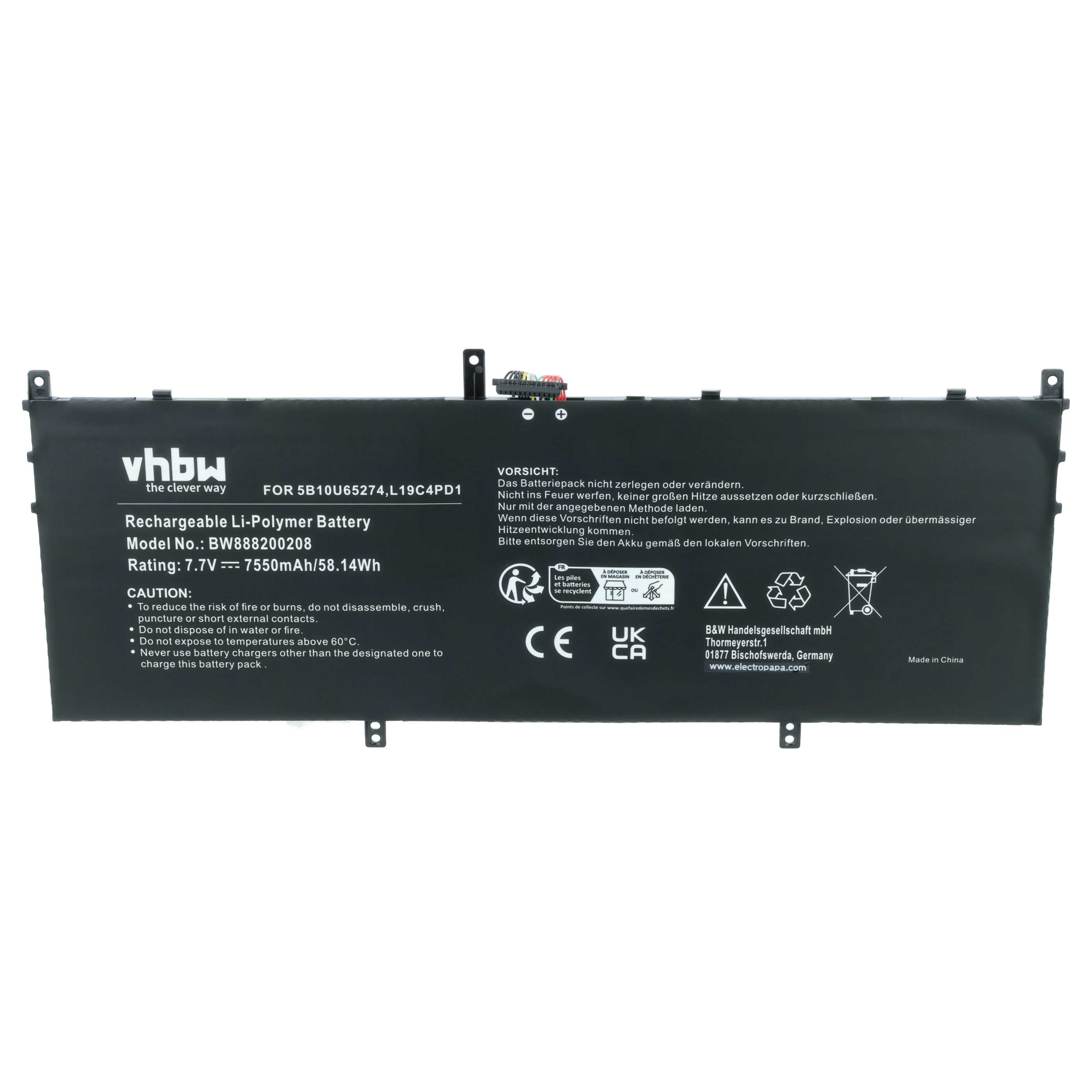 Akumulator do laptopa zamiennik Lenovo 5B10U65274, 5B10U65275, L19C4PD1, L19D4PD1 - 7550 mAh 7,7 V LiPo