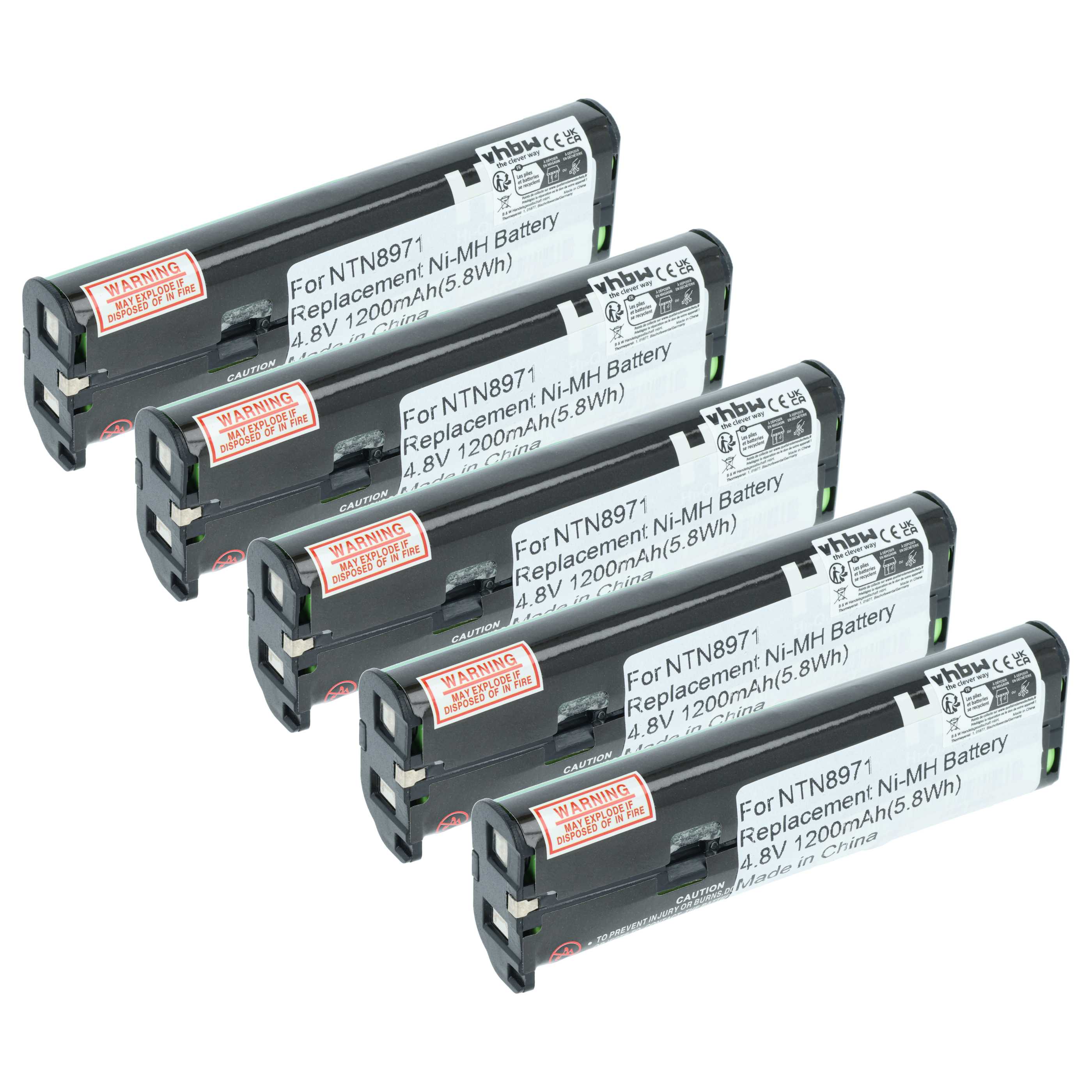 Radio 5x Battery replaces Motorola NNTN4190, NTN8657, NTN8970A, NNTN4190A, NNTN4190AR - 1200 mAh 4.8 V NiMH
