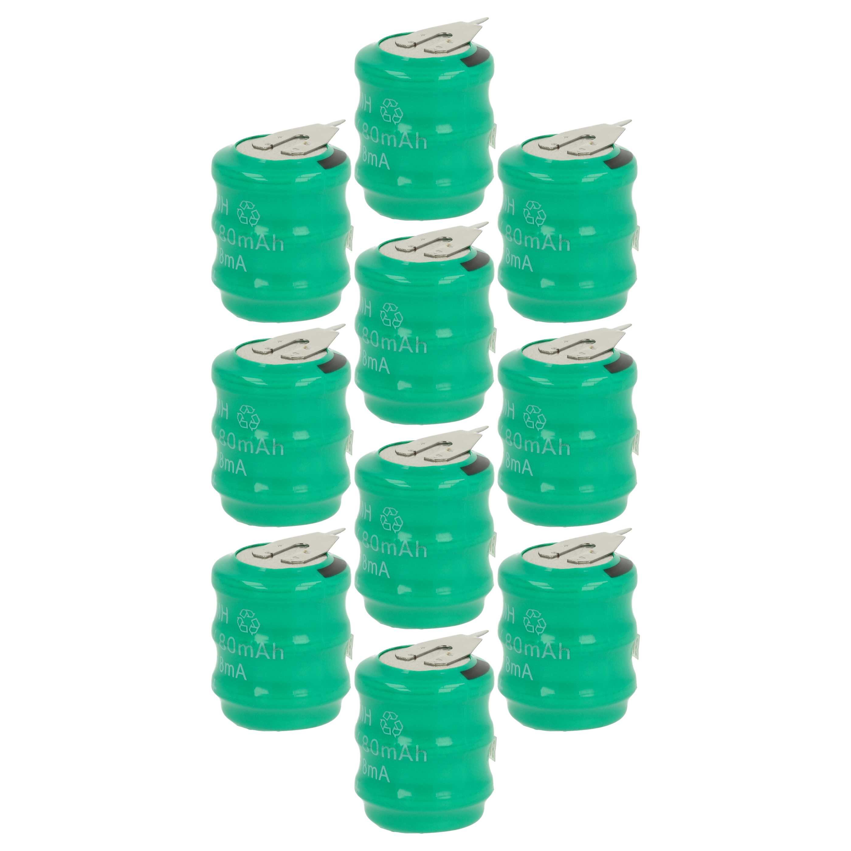 10x Button Cell Battery Type 3/V80H 2 Pins for Model Building Solar Lamps etc. - 80 mAh 3.6 V NiMH