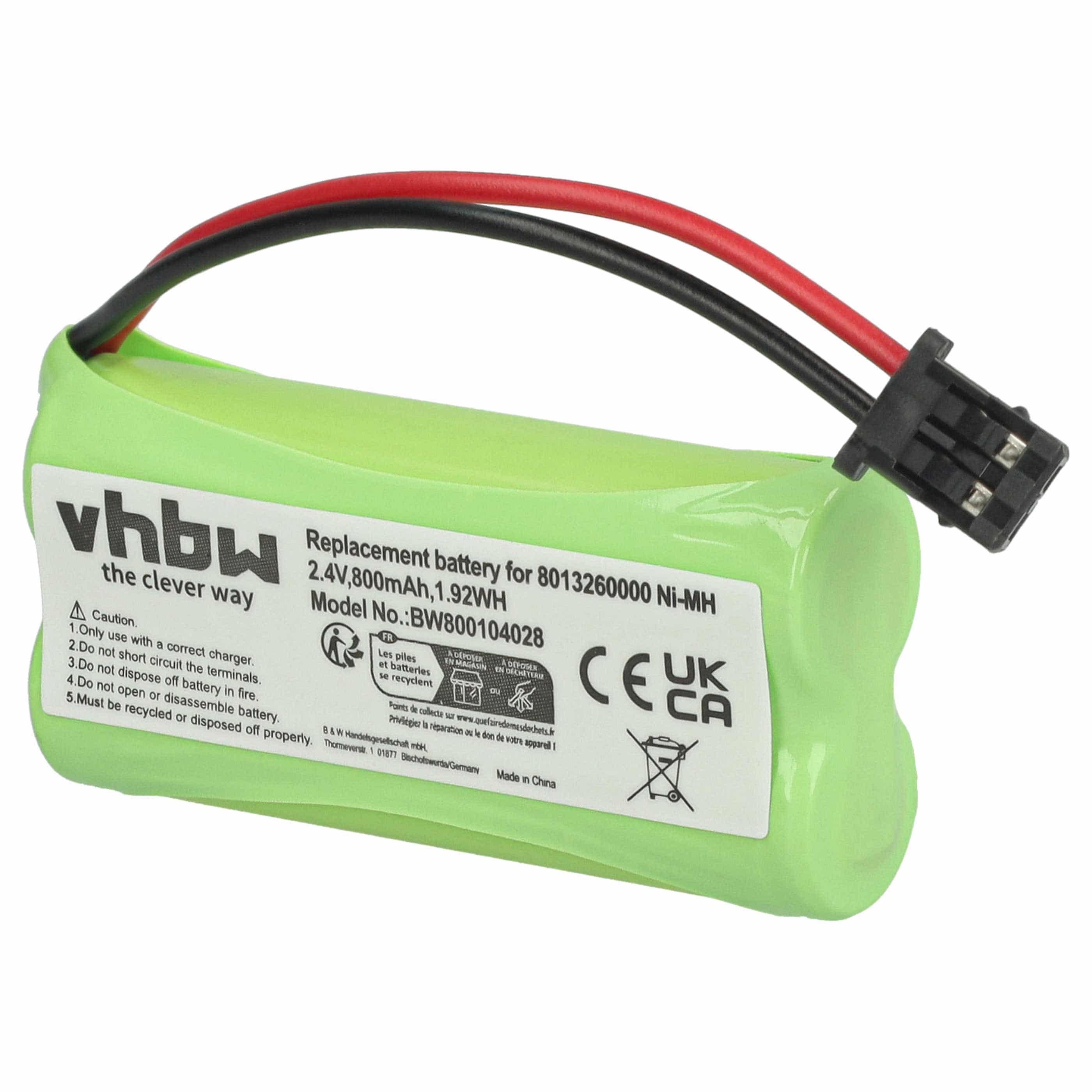2x Batteries remplace 2SNAAA55HSJ1, 2SNAAA60HSJ1, 2SN-AAA55H-S-J1 pour téléphone Philips - 800mAh 2,4V NiMH