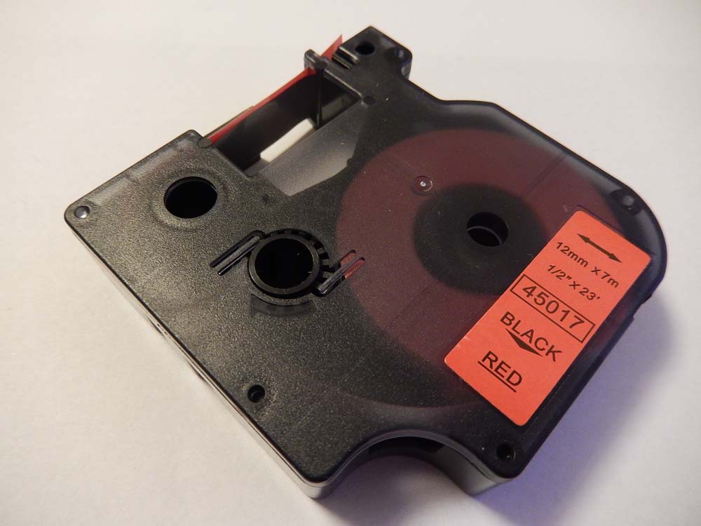 Cassette à ruban remplace Dymo 45017, D1 - 12mm lettrage Noir ruban Rouge