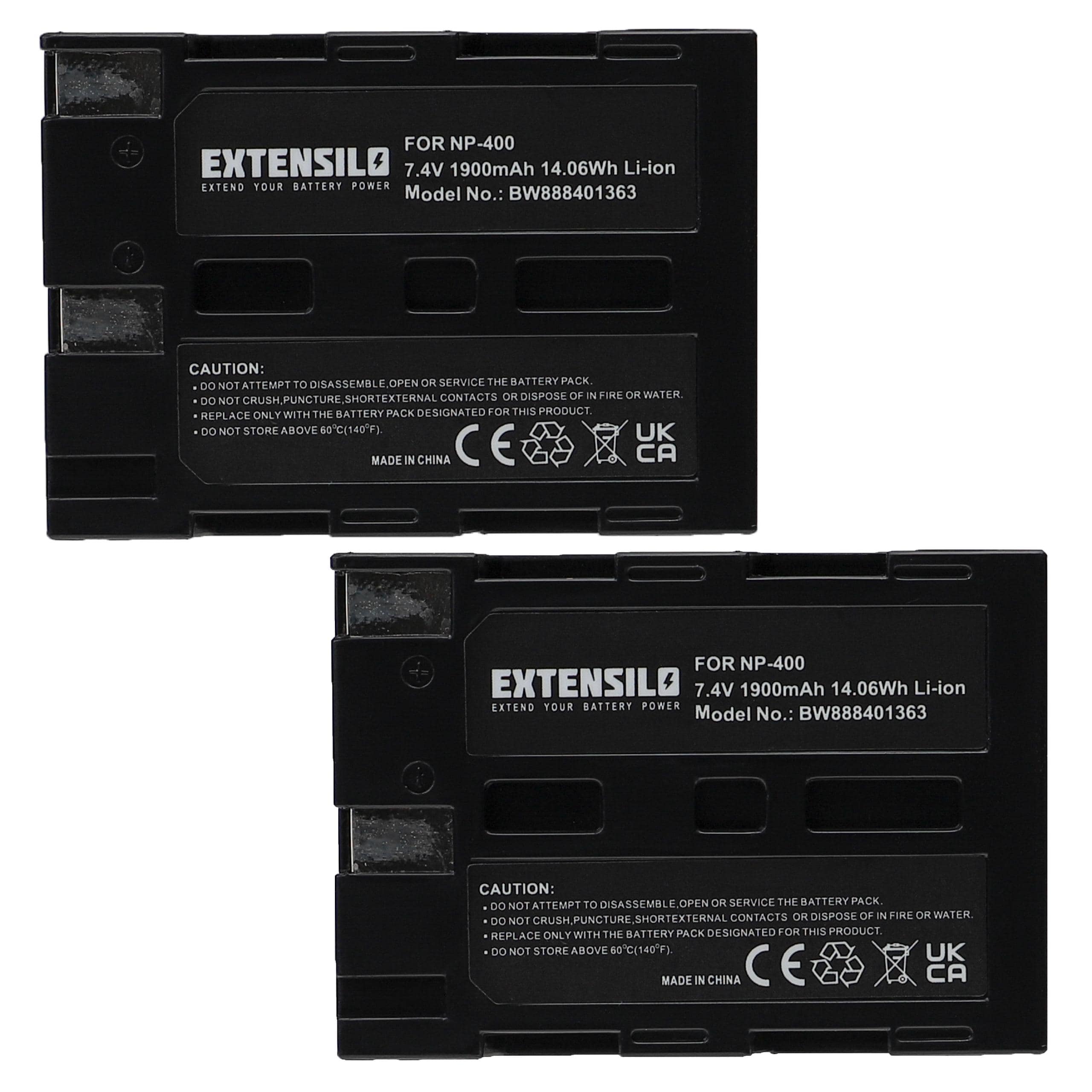 2x Battery replaces Minolta NP-400 - 1900mAh, 7.4V, Li-Ion
