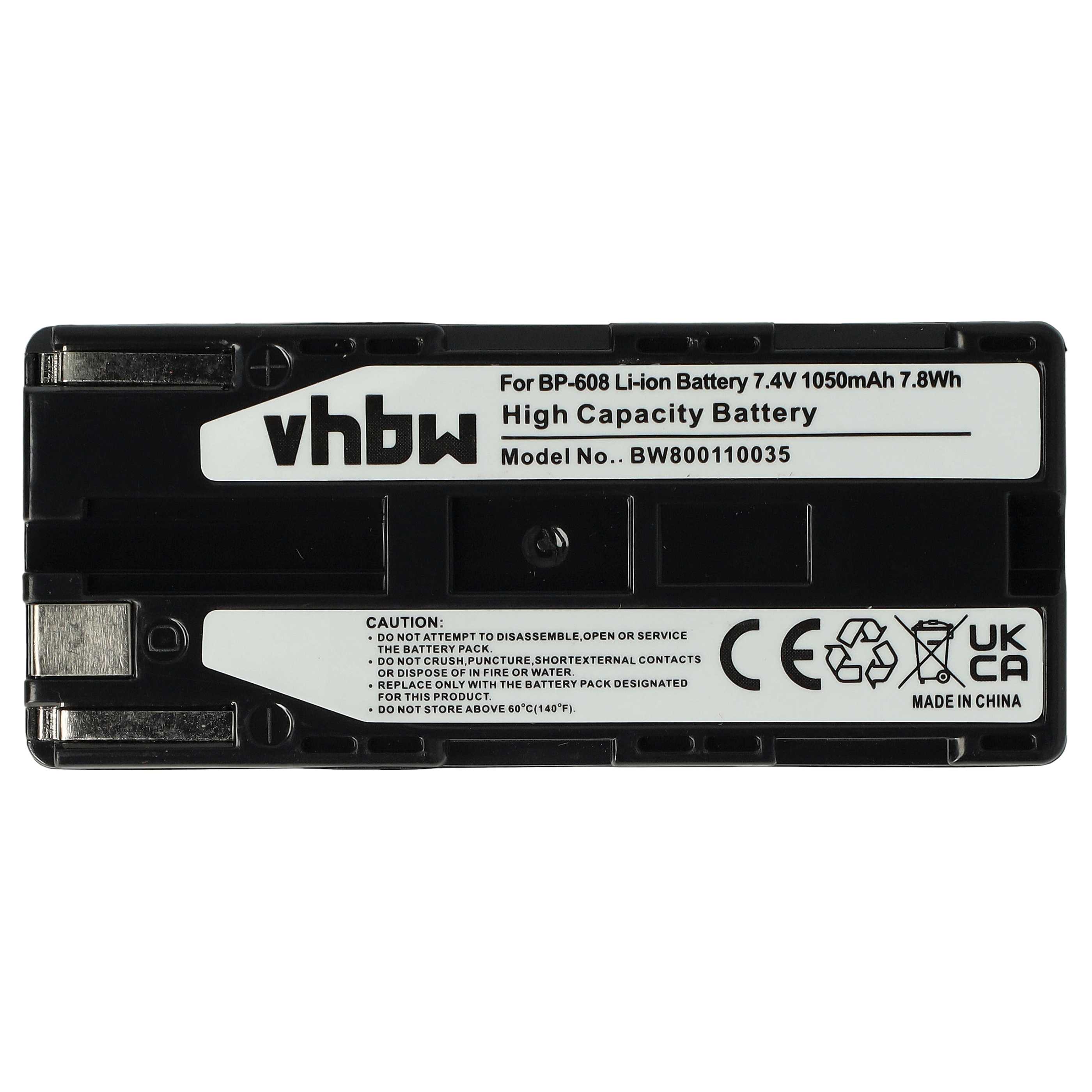 Videocamera Battery Replacement for Canon BP-608, BP-608A - 1050 mAh 7.4 V Li-Ion