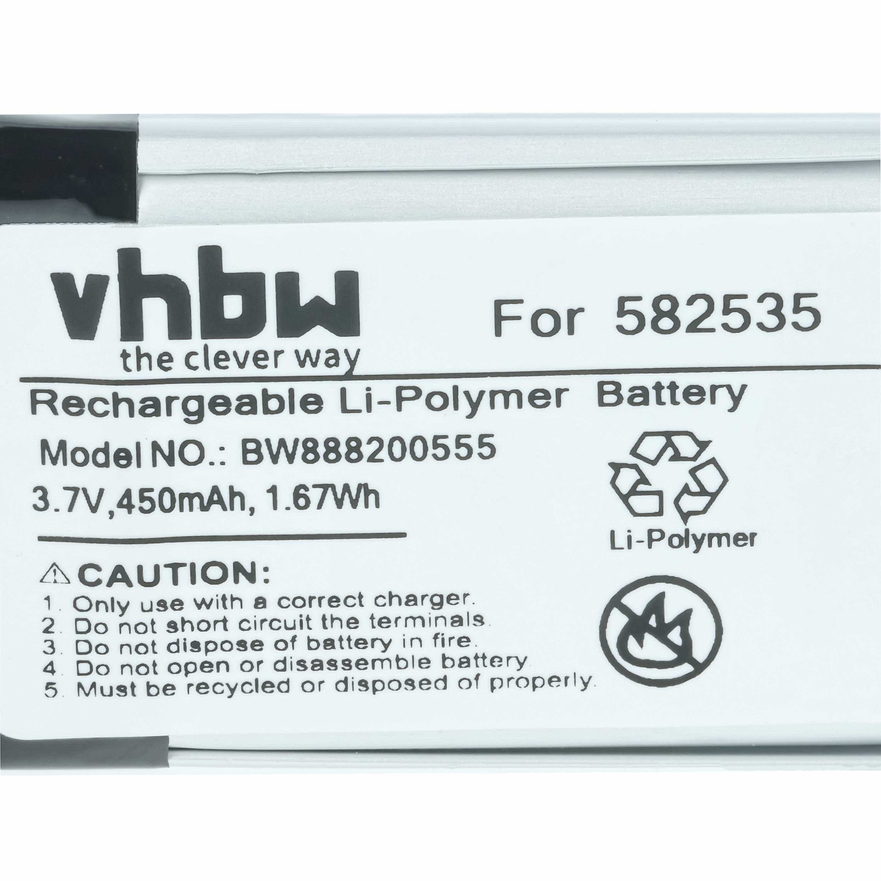 Videocamera Battery replaces Mio 582535, 1ICP6/26/36 - 450 mAh 3.7 V Li-polymer