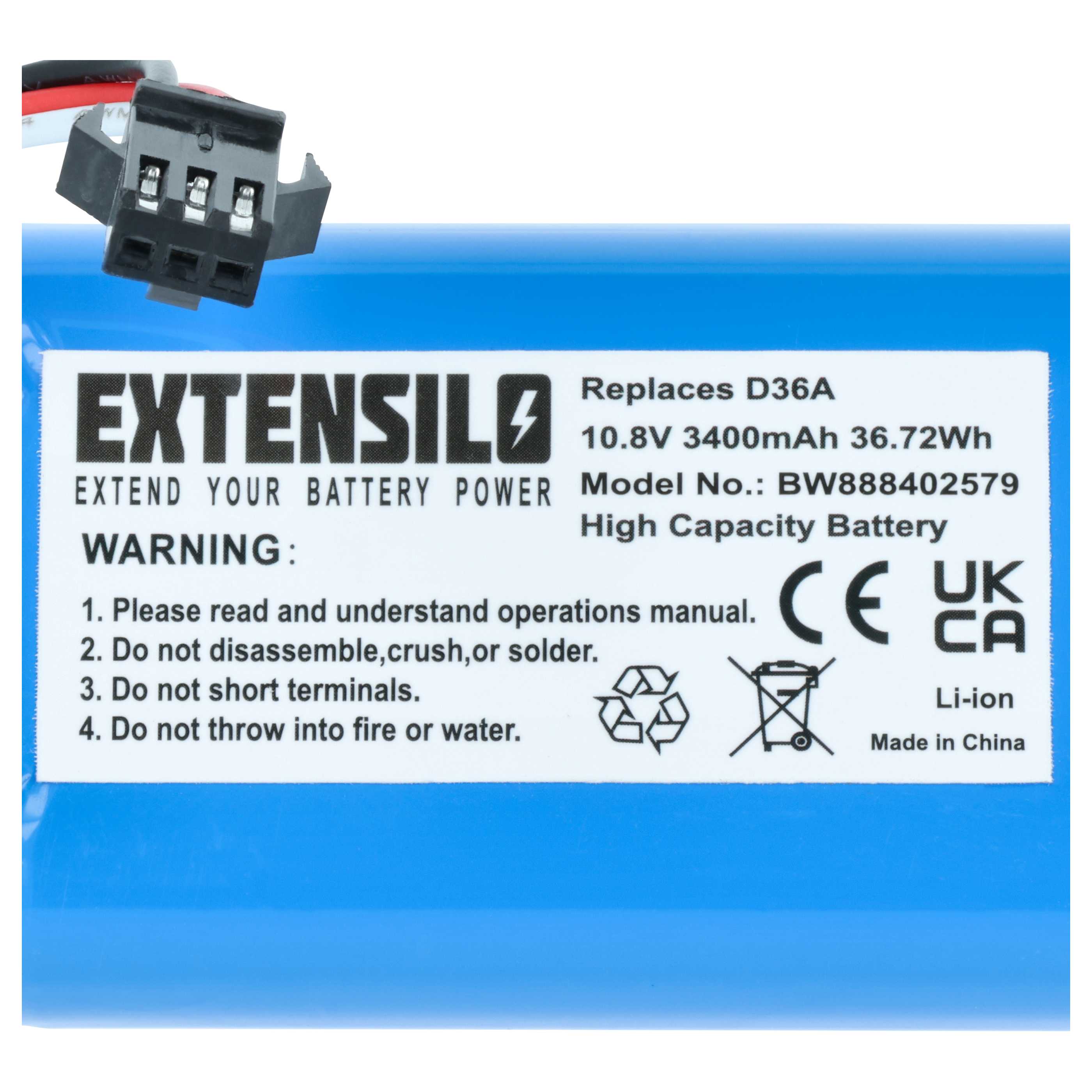Battery replaces Ecovacs ZJ1450, DA60-Darfon for Ecovacs 3400mAh, 10.8V, Li-Ion