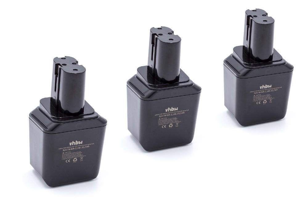 3x Batería reemplaza Bosch 2607300002, 26073000002, 2 607 3000 002 para herramienta - 2100 mAh, 9,6 V, NiMH