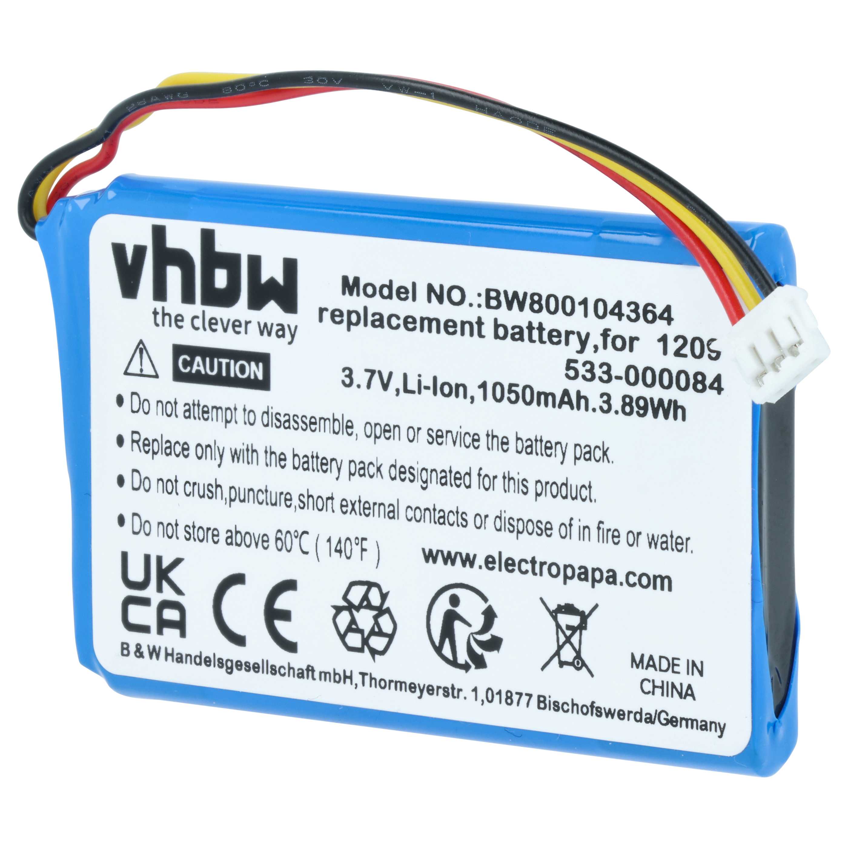 Remote Control Battery replaces Logitech 1209, 533-000084 - 1050 mAh 3.7 V Li-Ion