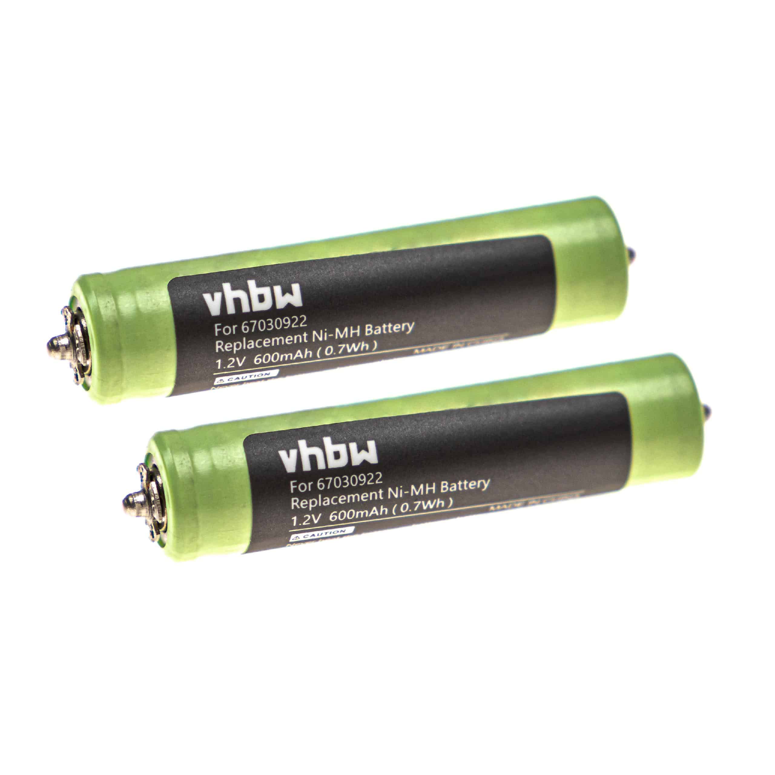 Batteries (2x pièces) remplace Braun 7030922, 67030922, 1HR-4UC pour rasoir électrique - 600mAh 1,2V NiMH