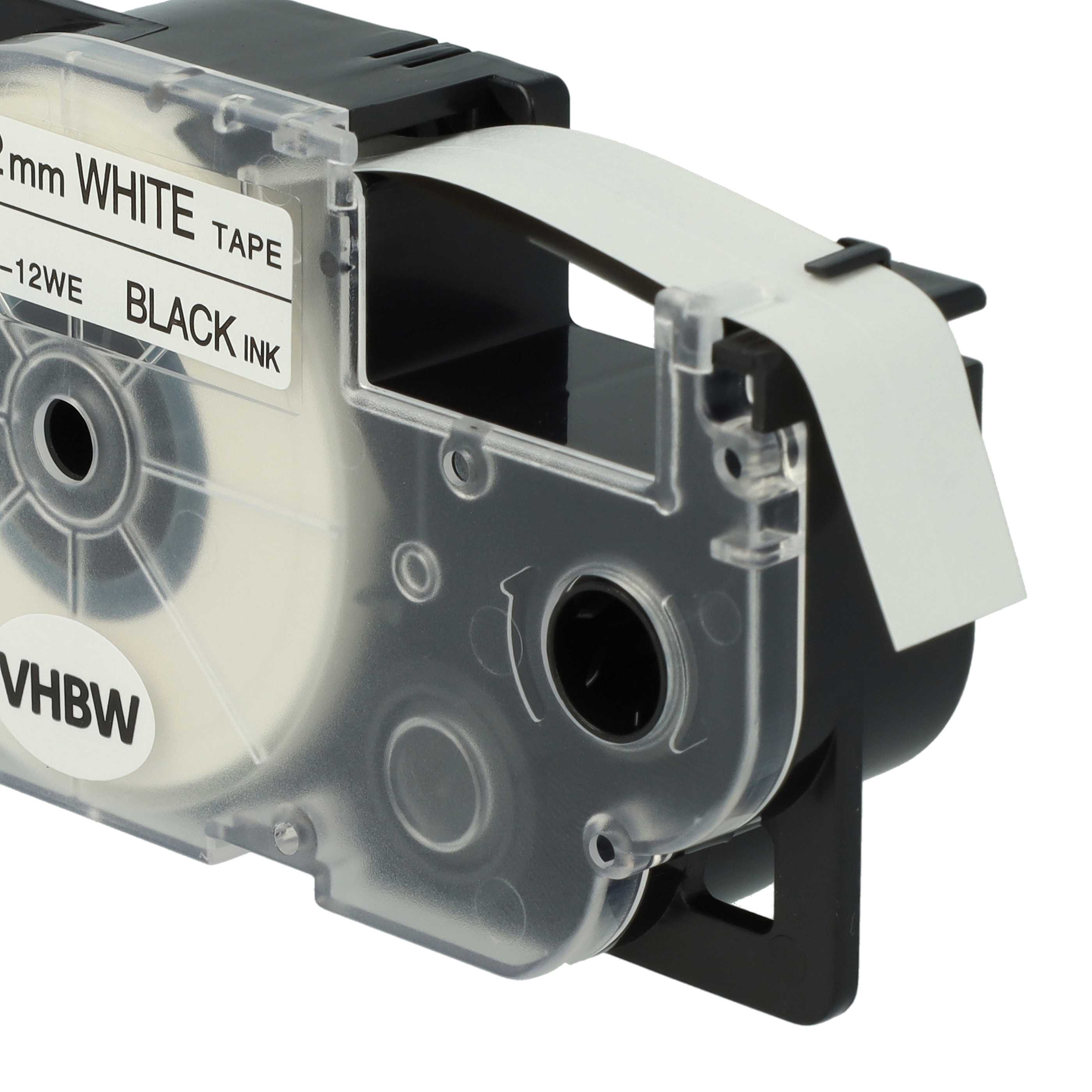 100x Label Tape replaces Casio XR-12WE, XR-12WE1 - 12 mm Black to White