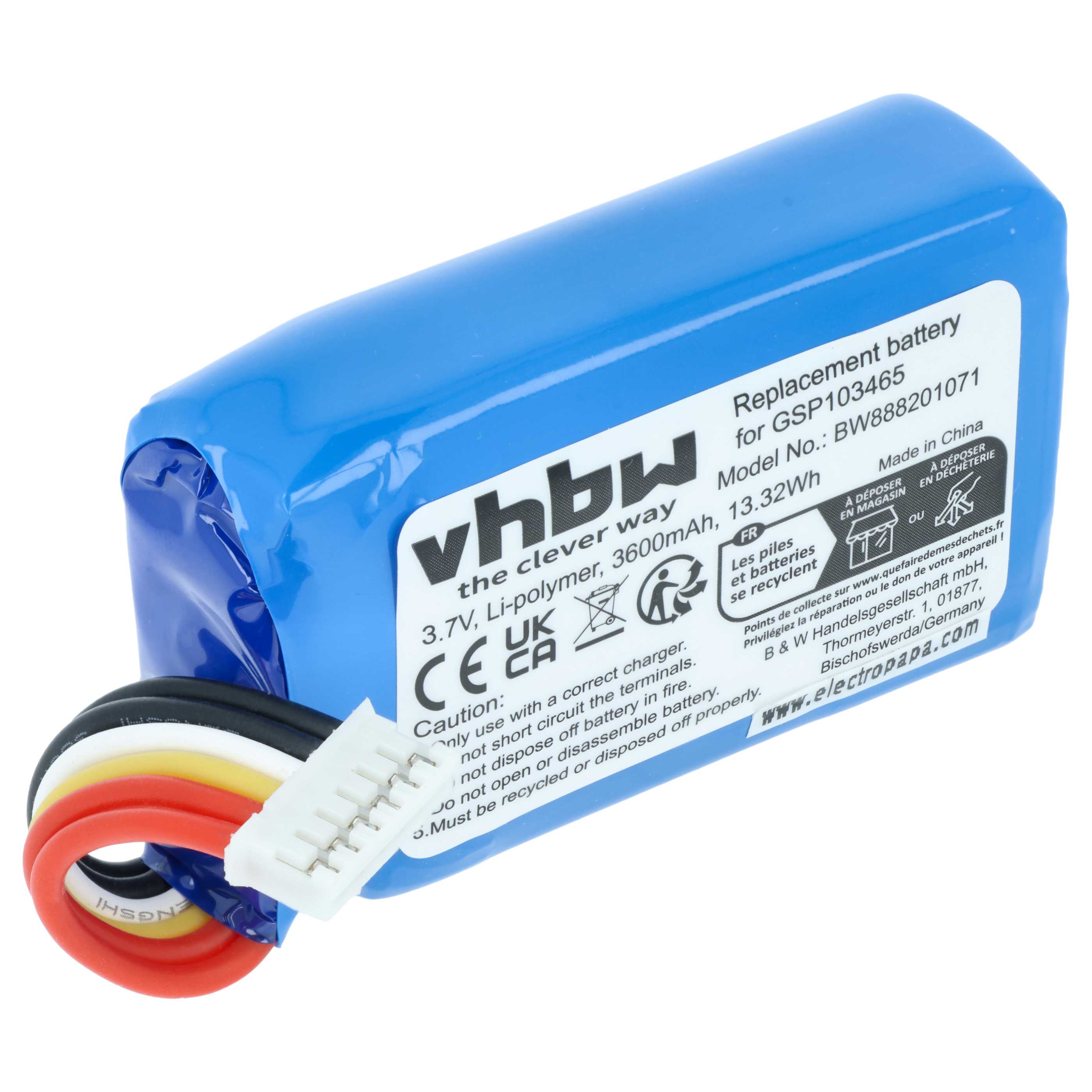 Batteria sostituisce JBL GSP103465 per altoparlanti - 3600mAh 3,7V Li-Poly