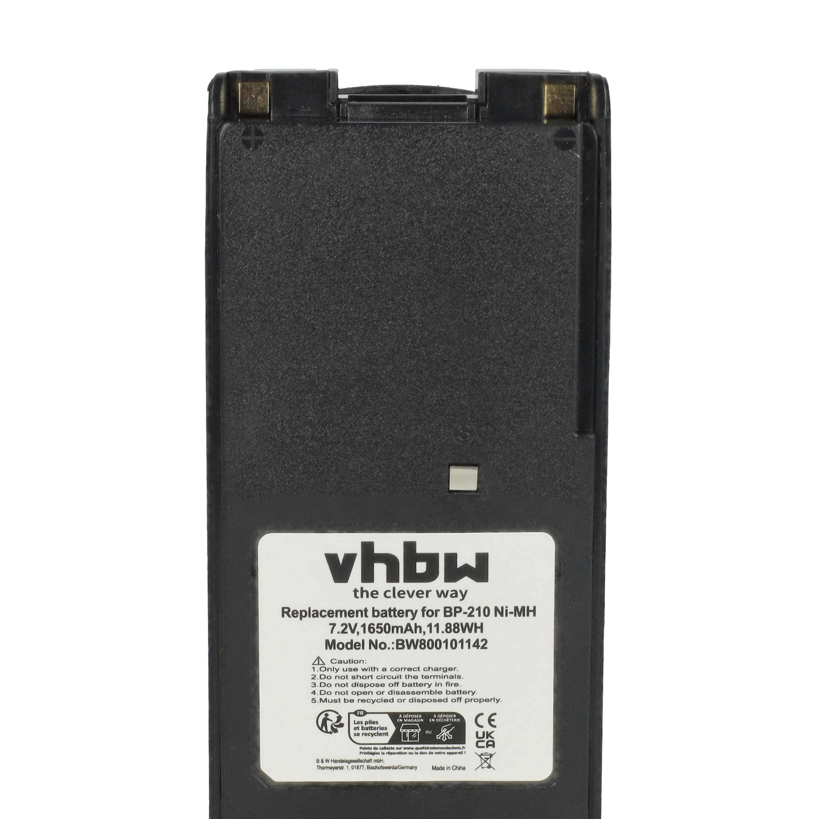 Radio 5x Battery replaces Icom BP-210N, BP-211, BP-210, BP-209N, BP-209 - 1650 mAh 7.2 V NiMH + Belt Clip