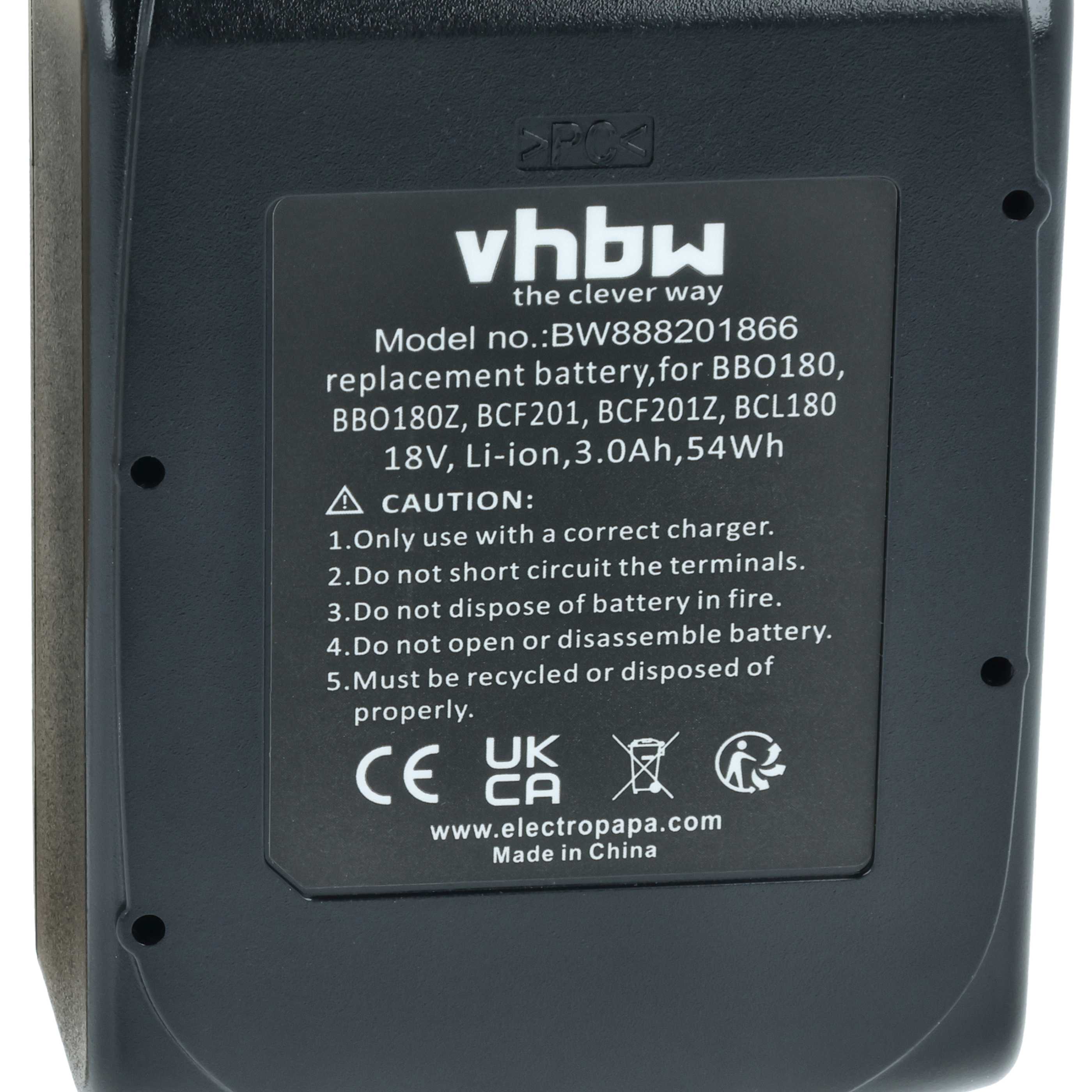 Battery replaces Makita 194309-1, 194230-4, 194205-3, 194204-5 Electric Power Tool - 3000 mAh, 18 V, Li-Ion