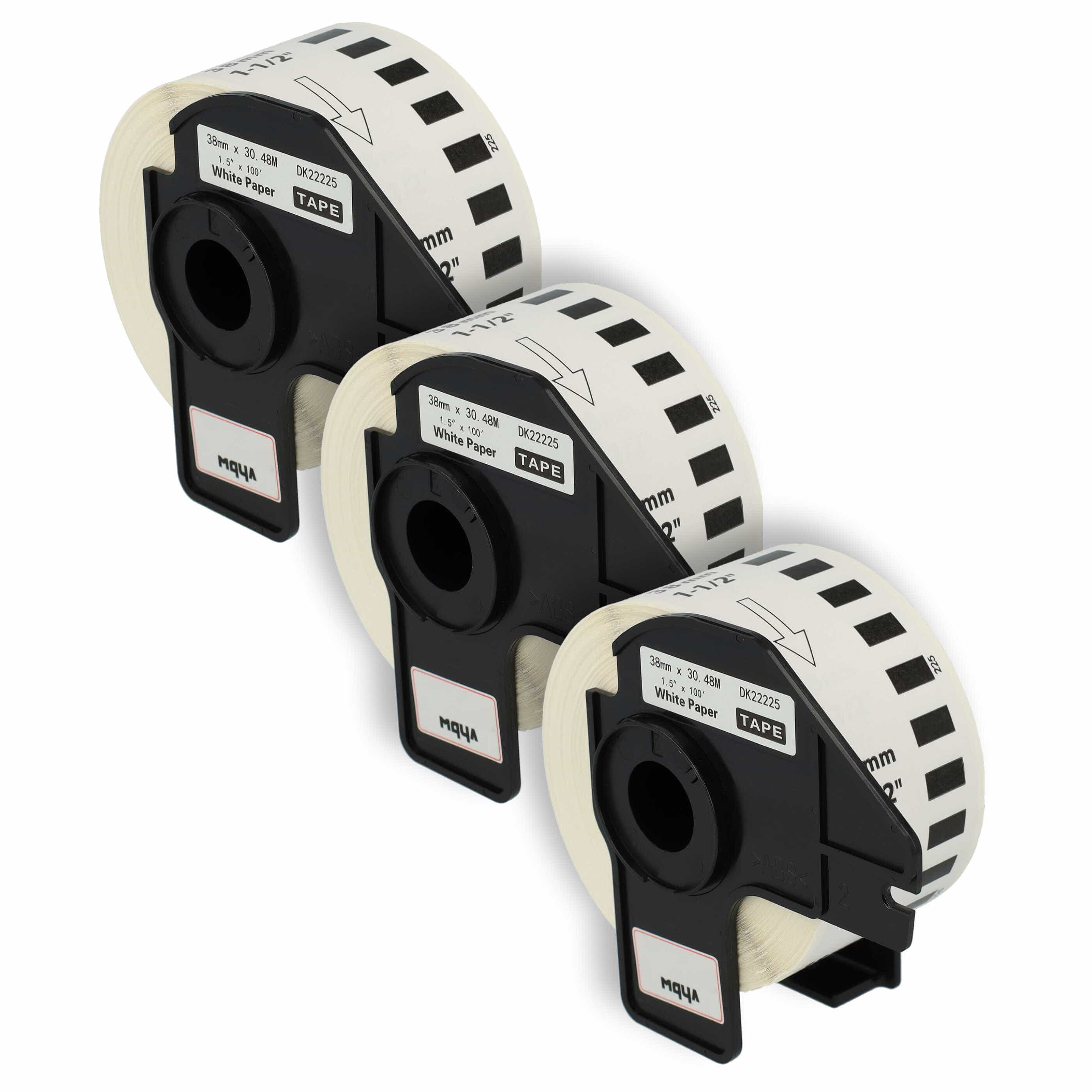 3x Label Roll replaces Brother DK-22225 Labeller - 38 mm x 30.48 m + Holder