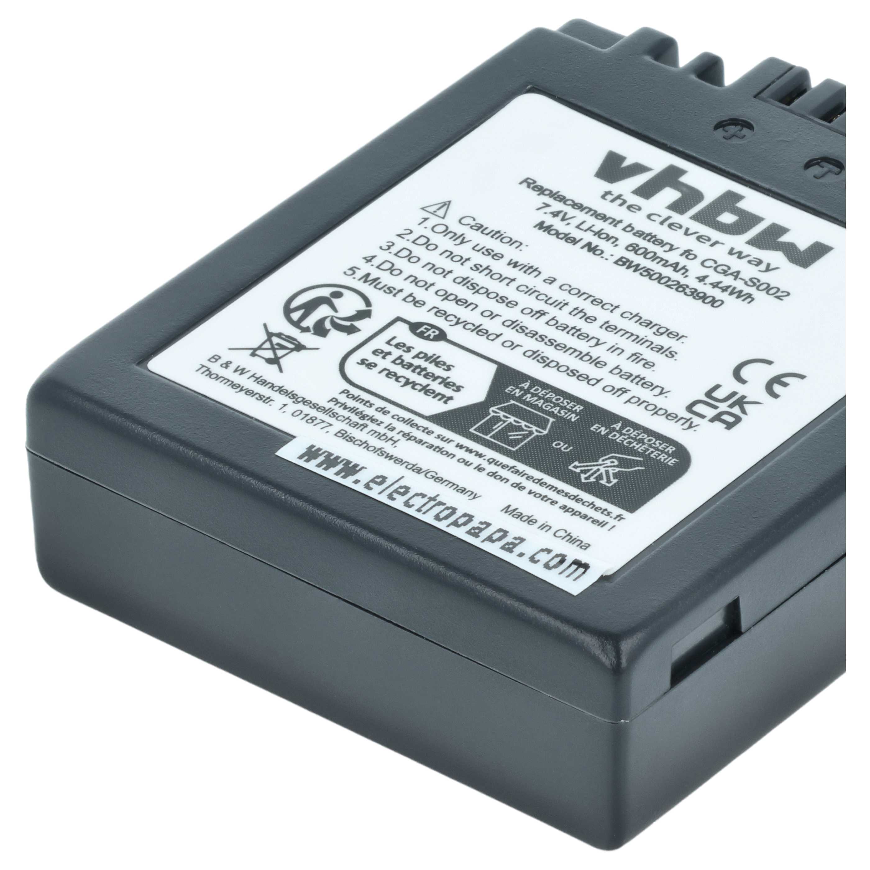 Battery replaces Panasonic CGA-S002A/1B, CGA-S002E/1B - 550mAh, 7.2V, Li-Ion