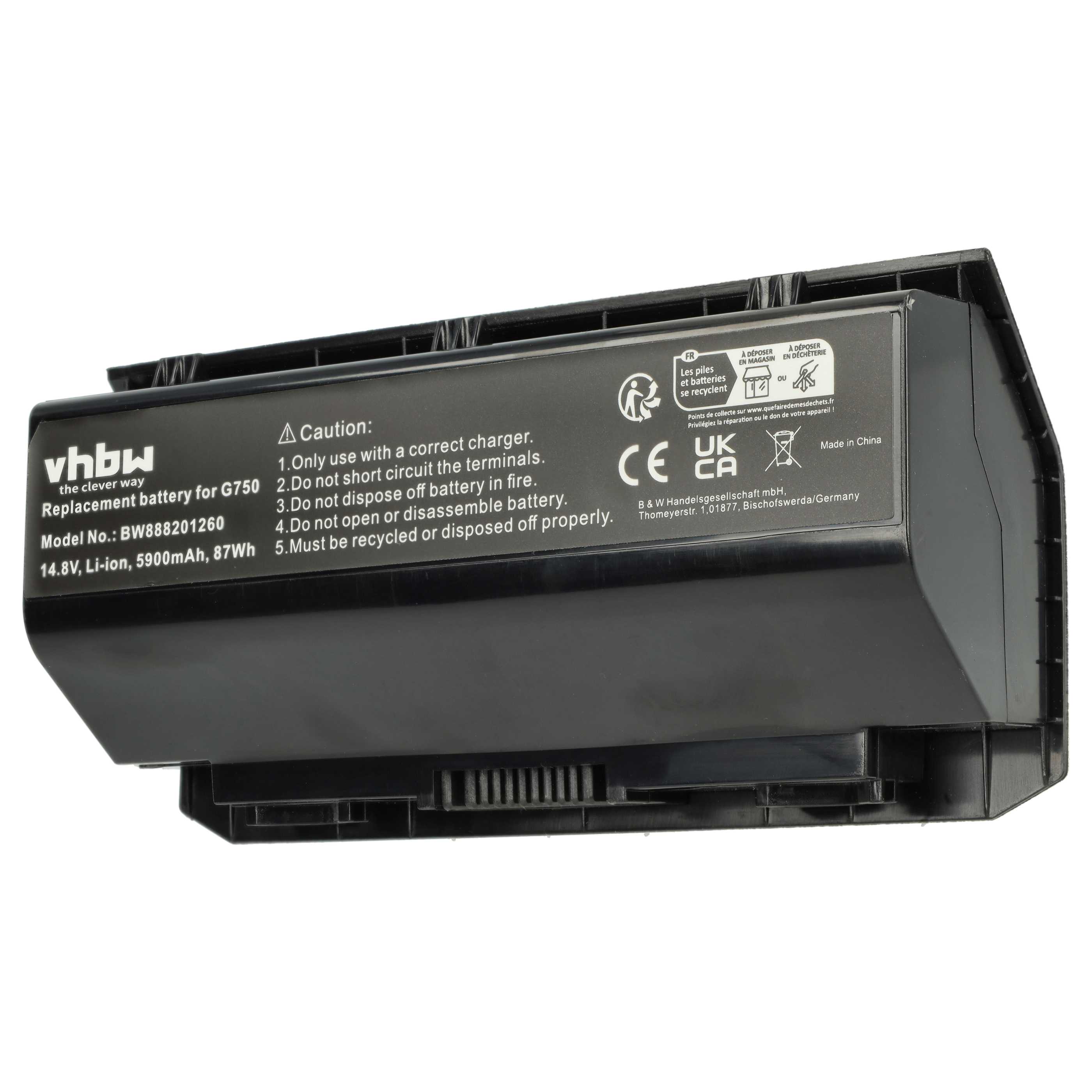 Batteria sostituisce Asus 0B110-0020000M, A42-G750 per notebook - 5900mAh 14,8V Li-Poly nero